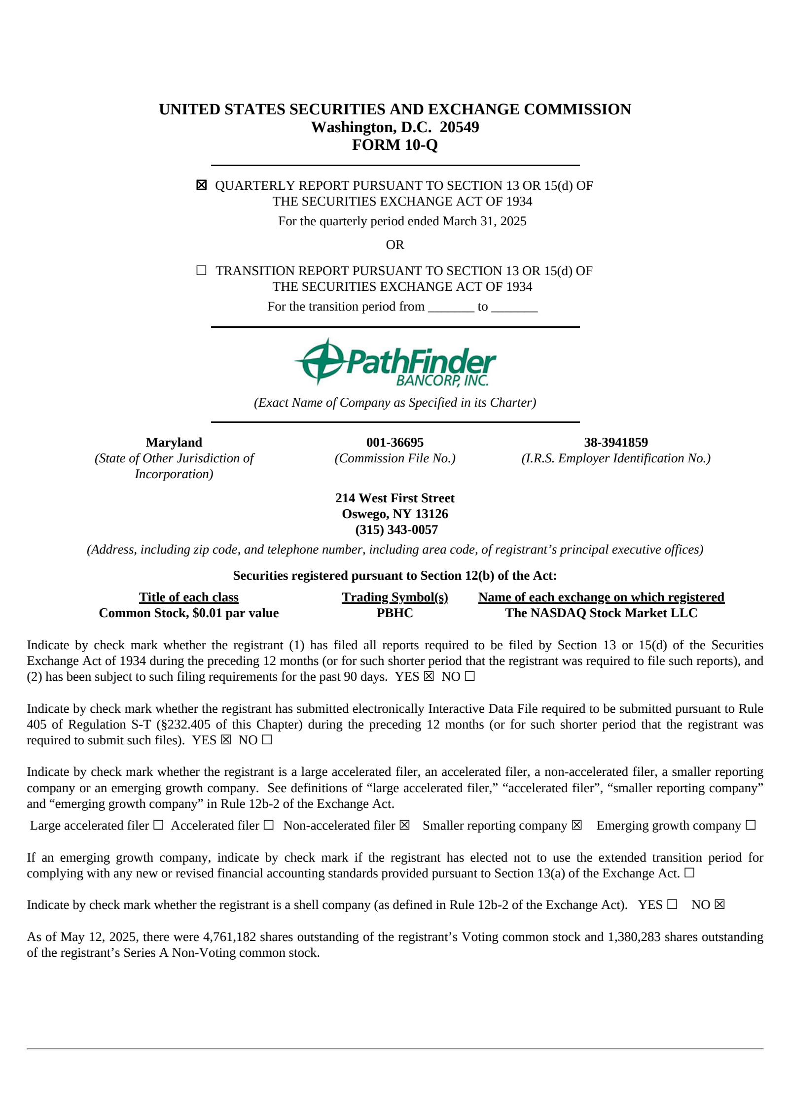 Pathfinder Bancorp's Q1 2025 Quarterly report