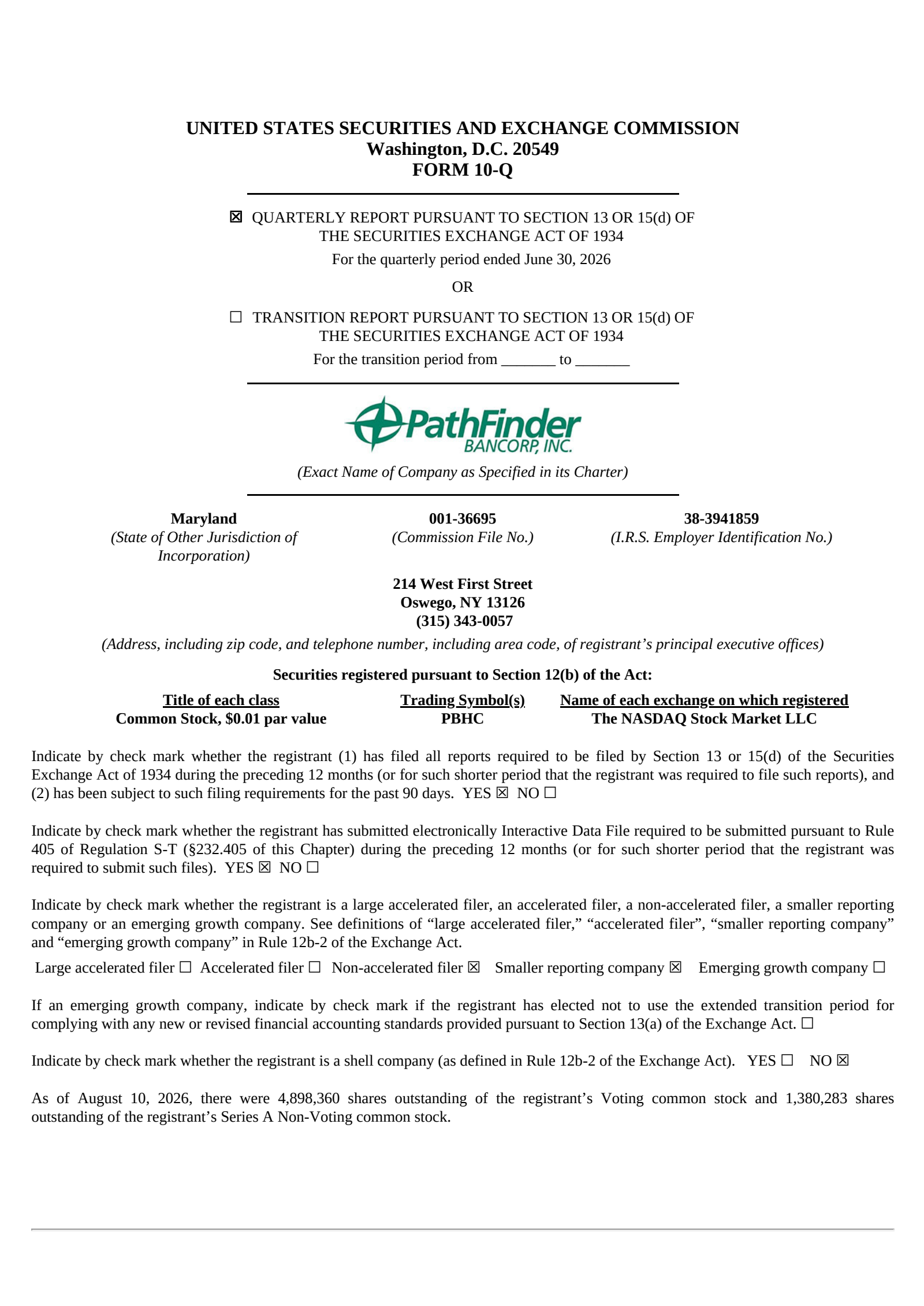 Pathfinder Bancorp's Q2 2026 Quarterly report