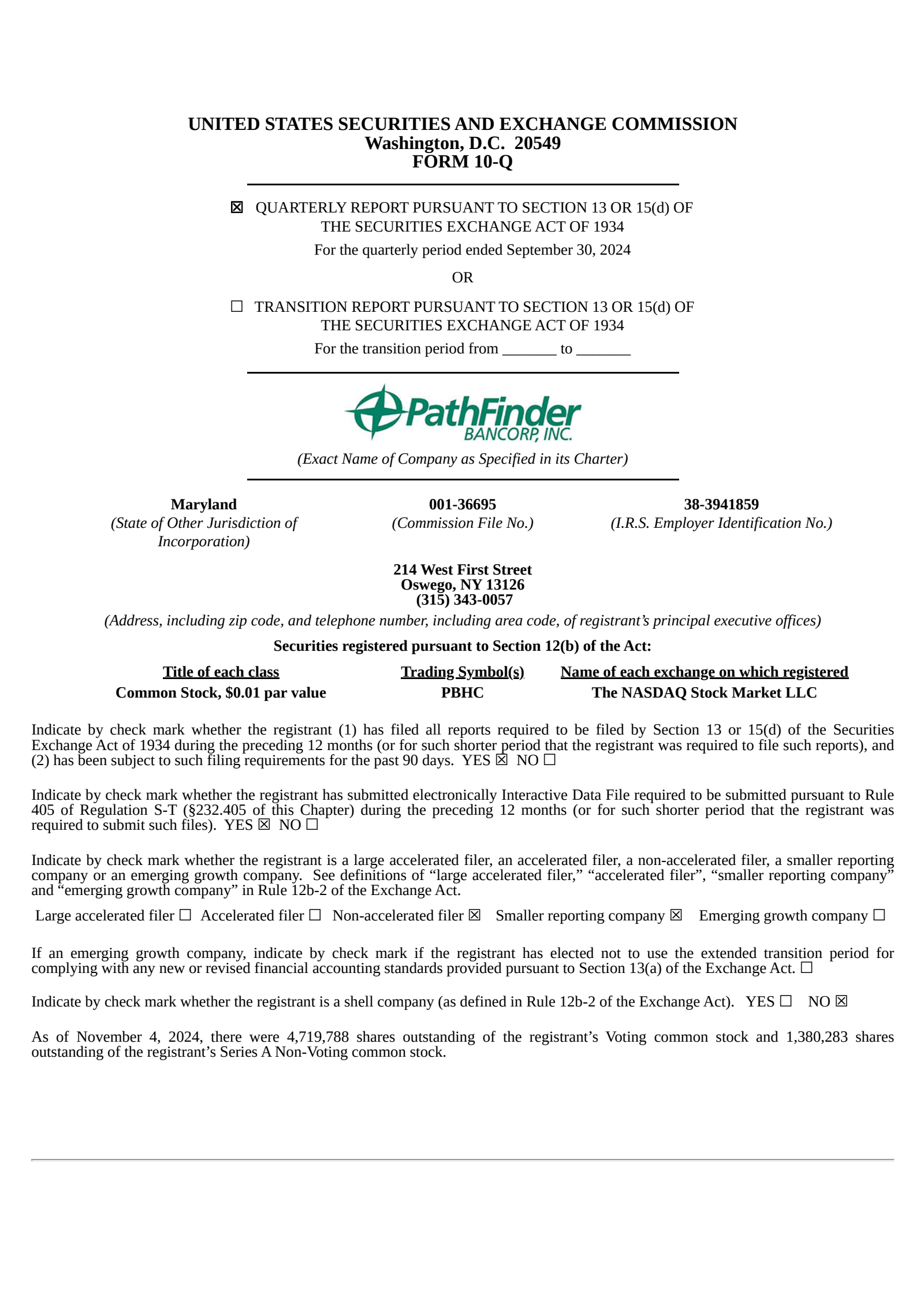 Pathfinder Bancorp's Q3 2024 Quarterly report