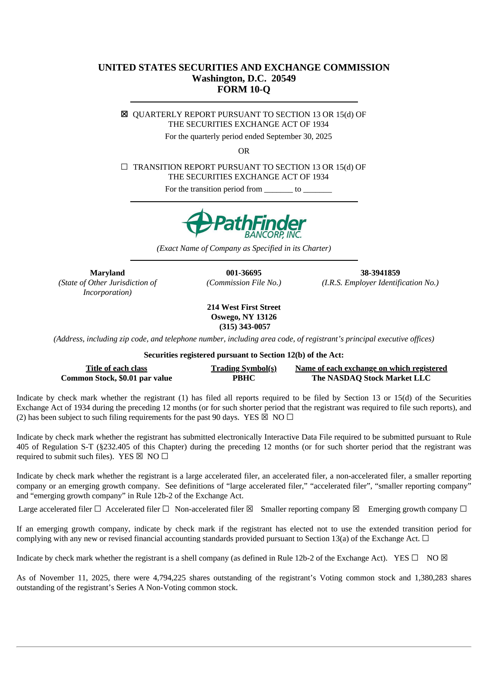 Pathfinder Bancorp's Q3 2025 Quarterly report