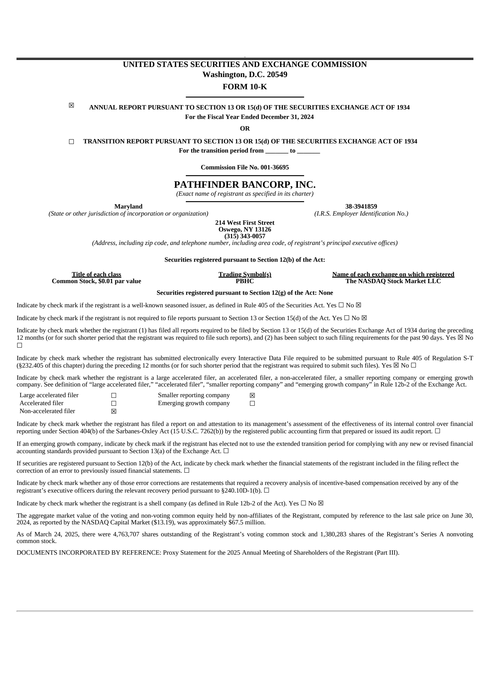 Pathfinder Bancorp's Q4 2024 Annual report