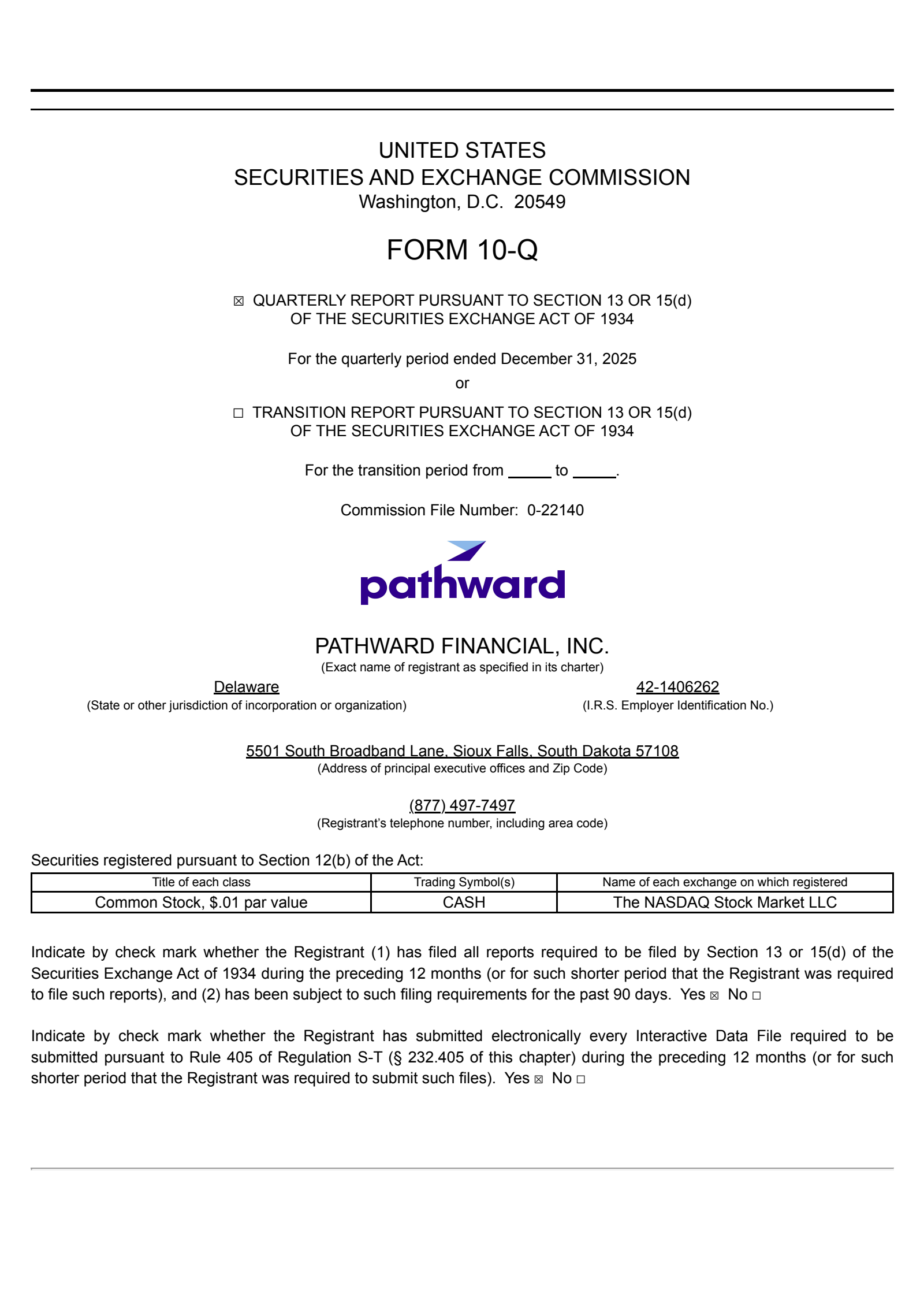 Pathward Financial's Q1 2026 Quarterly report