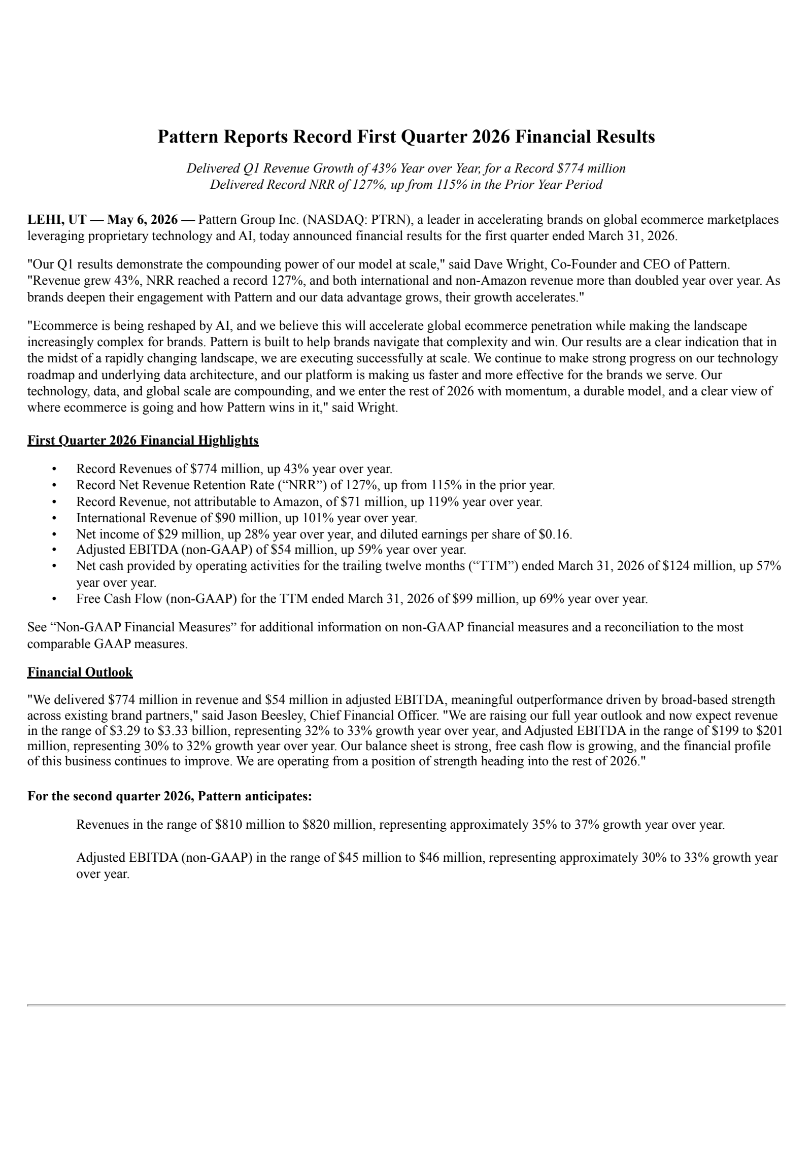 Pattern Group's Q1 2026 Press Release