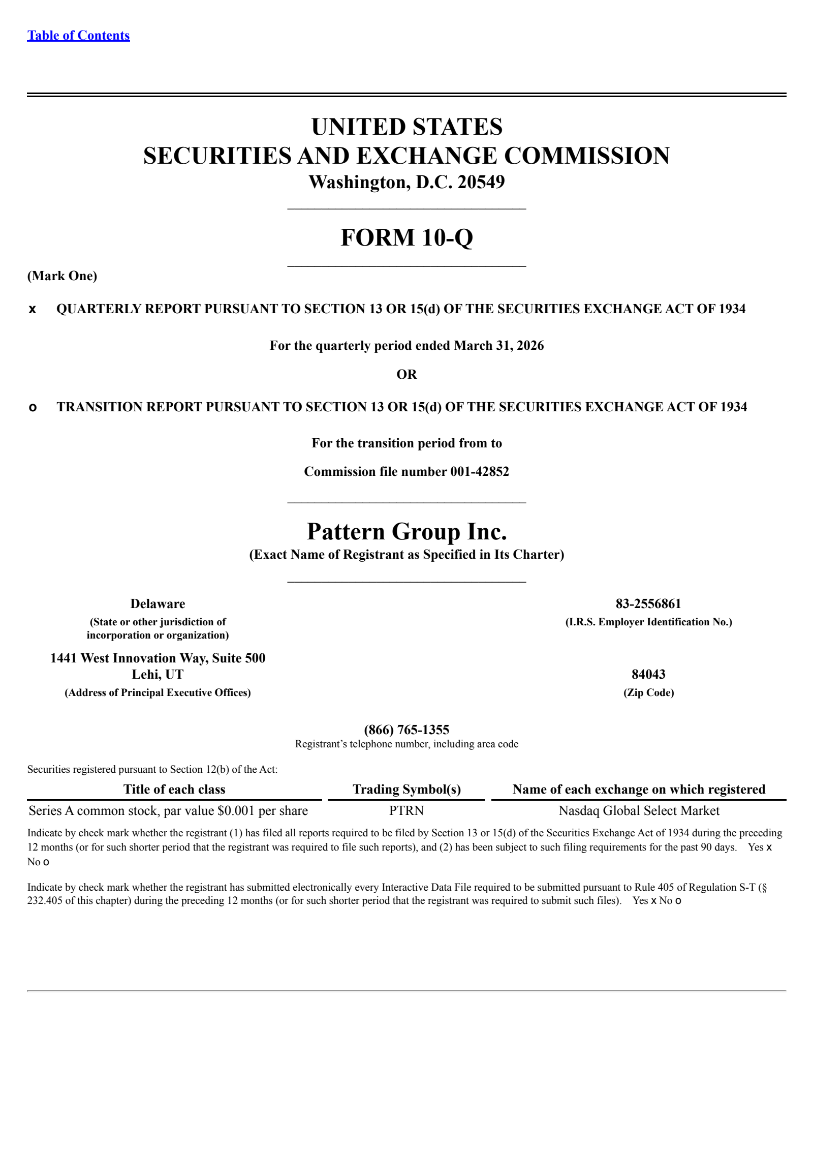 Pattern Group's Q1 2026 Quarterly report