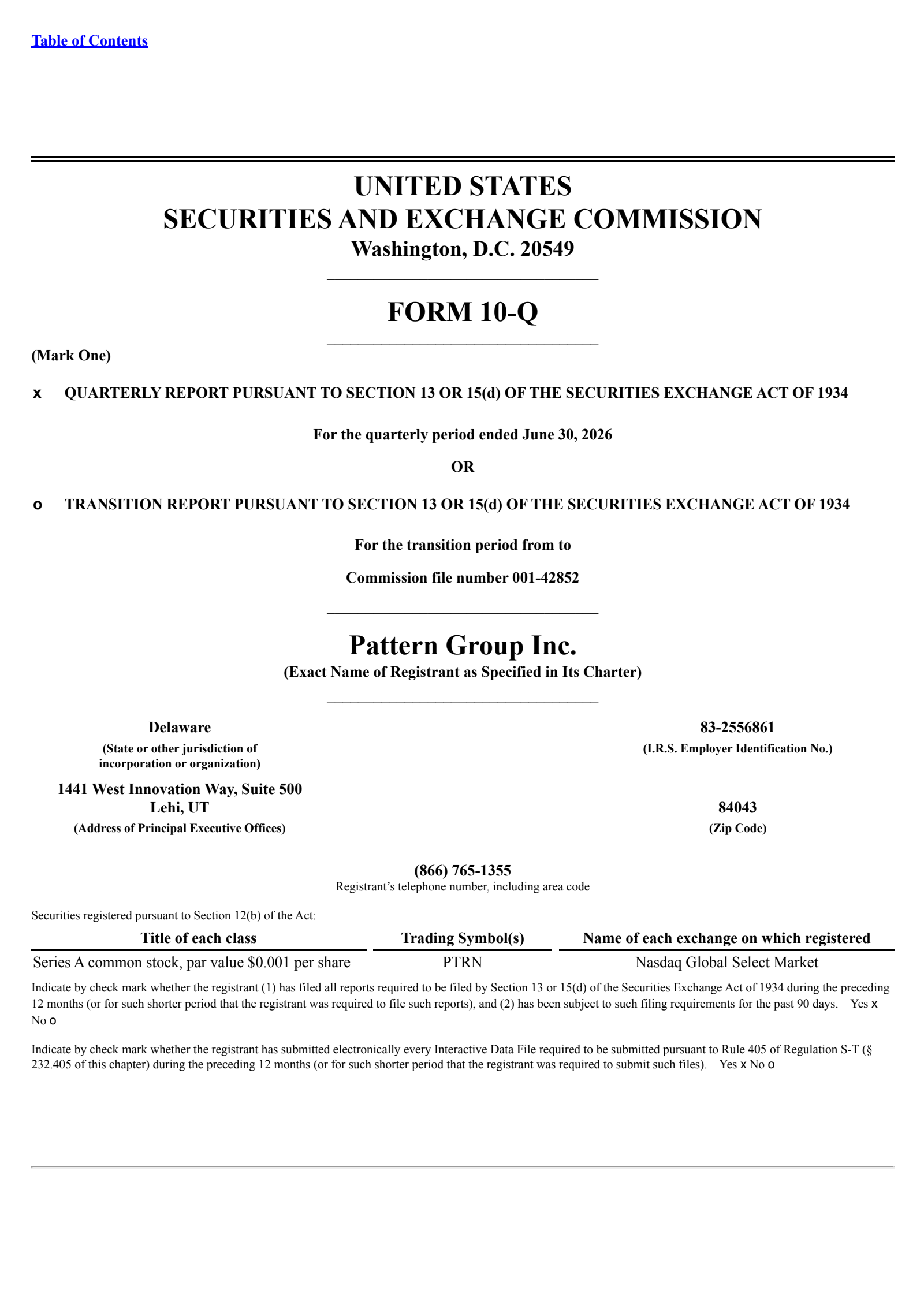Pattern Group's Q2 2026 Quarterly report