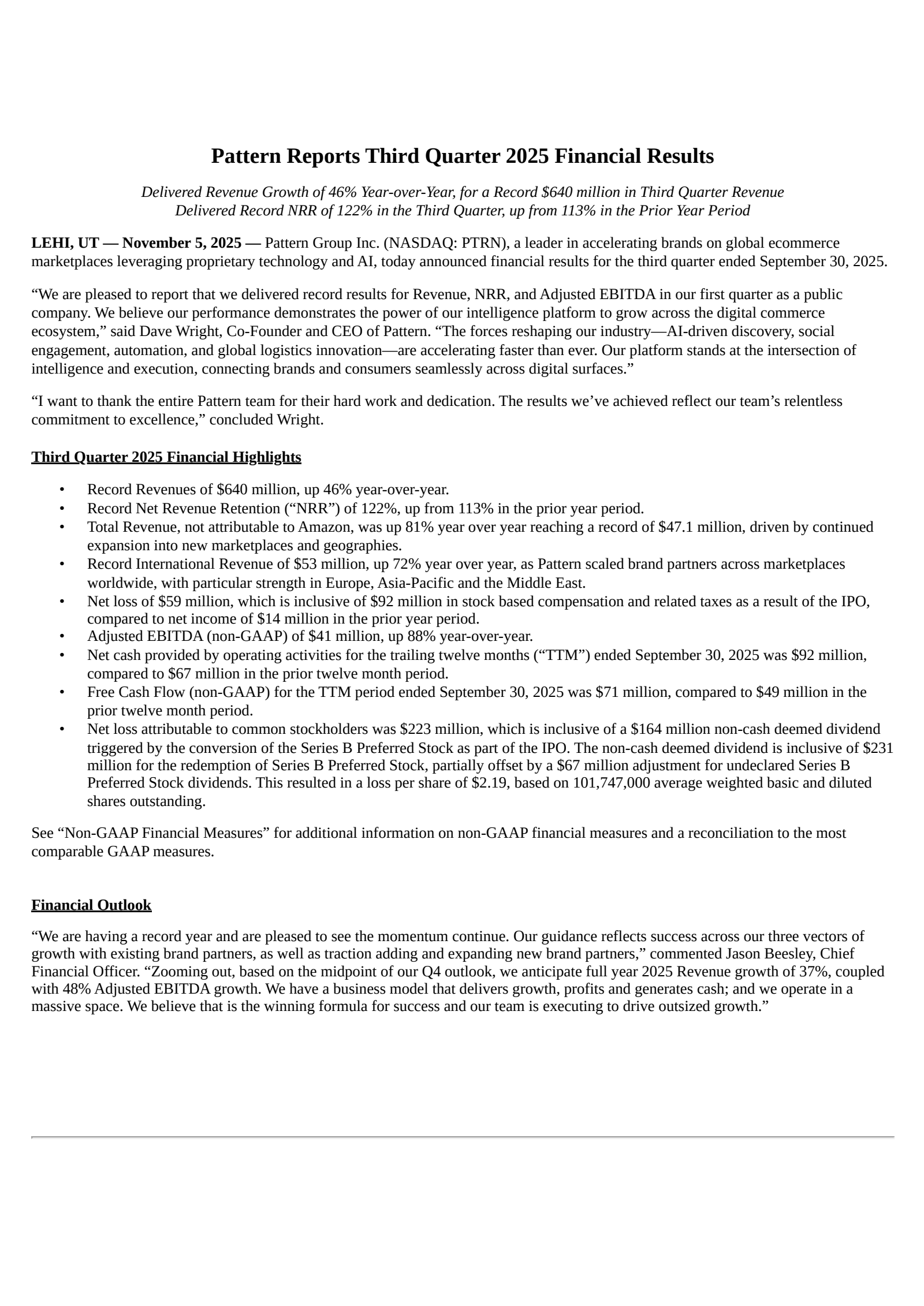 Pattern Group's Q3 2025 Earnings Release