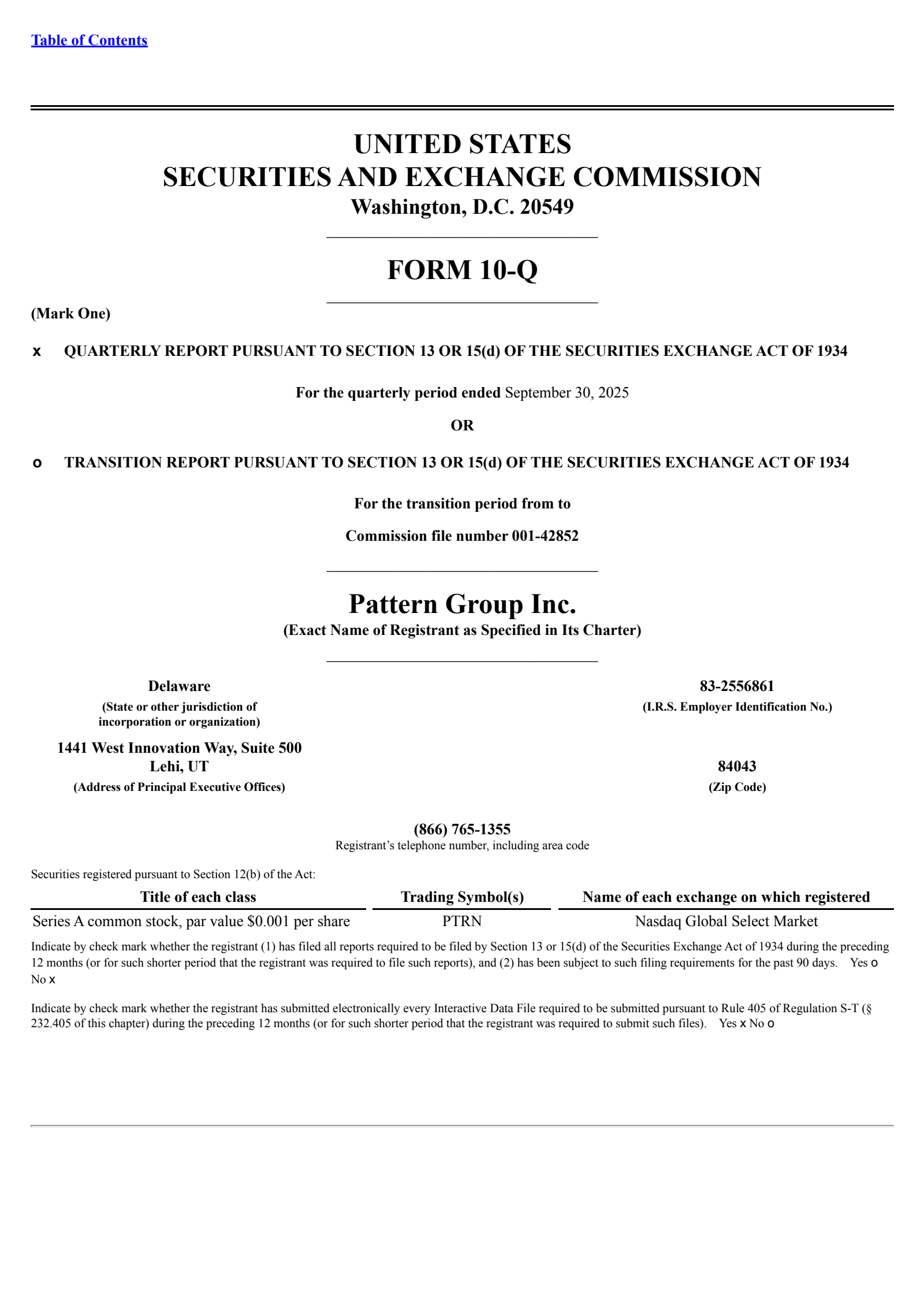 Pattern Group's Q3 2025 Quarterly Report