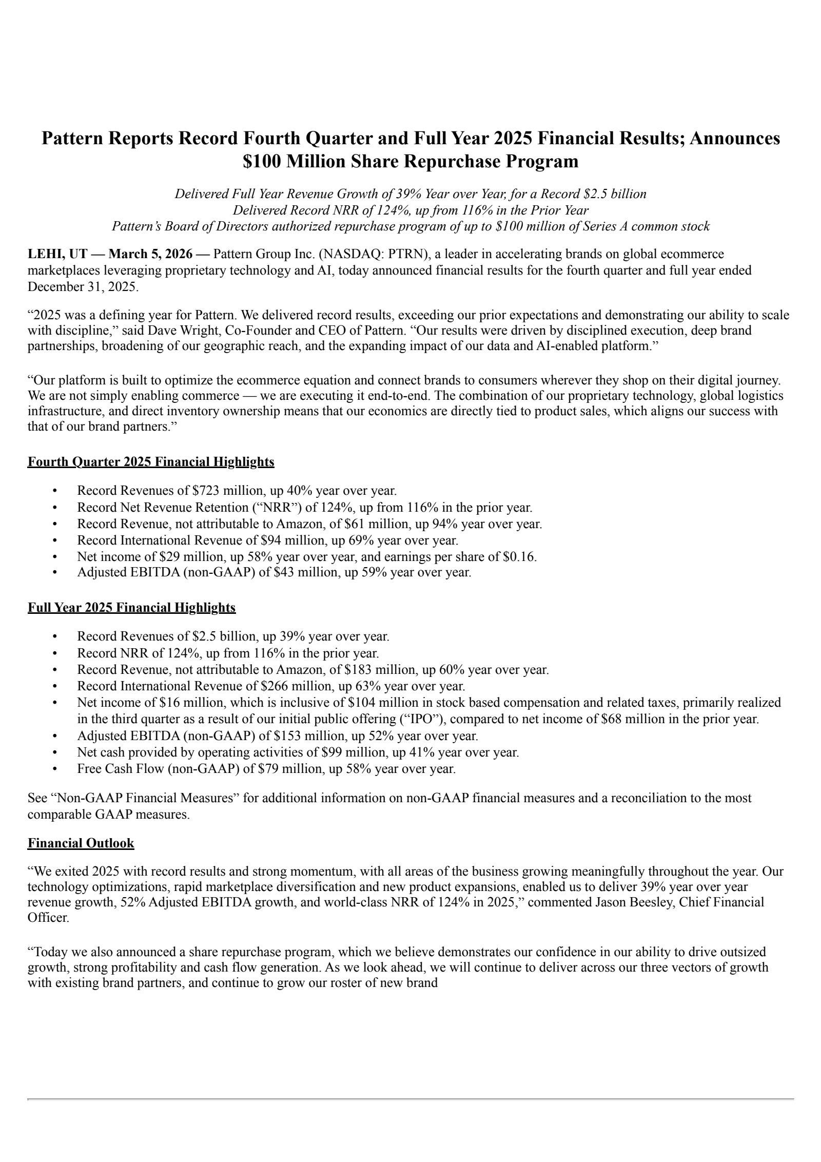 Pattern Group's Q4 2025 Press Release