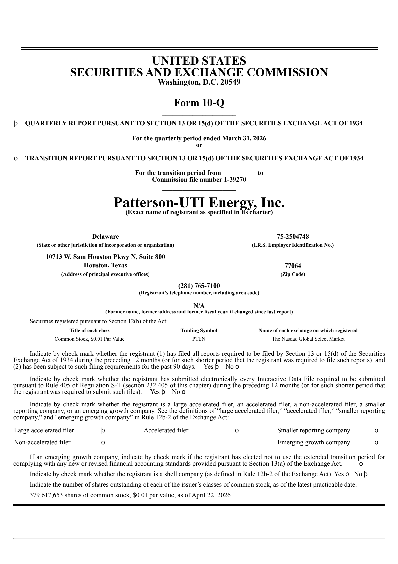Patterson-UTI Energy's Q1 2026 Quarterly report