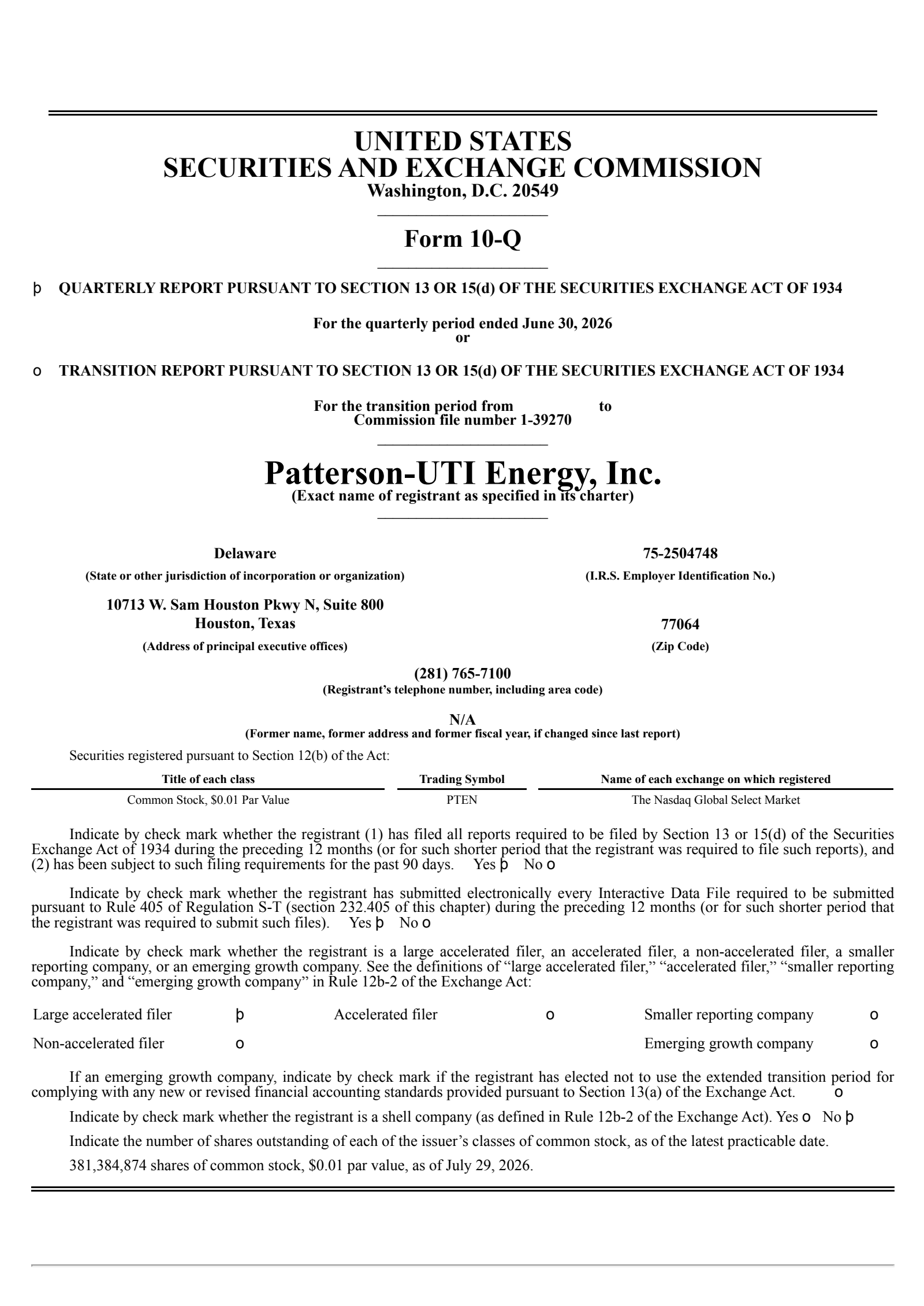 Patterson-UTI Energy's Q2 2026 Quarterly report