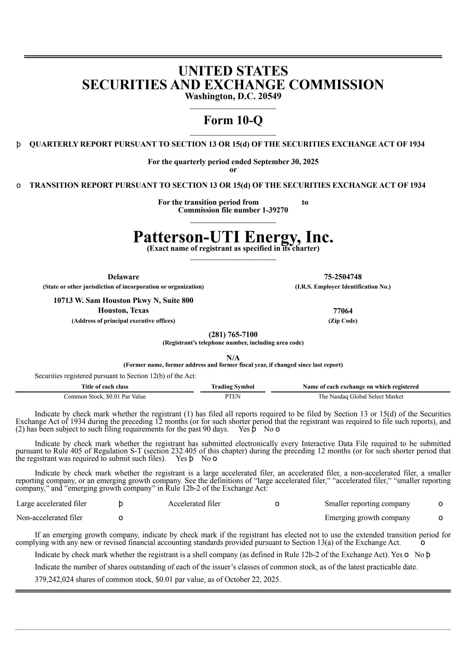 Patterson-UTI Energy's Q3 2025 Quarterly Report