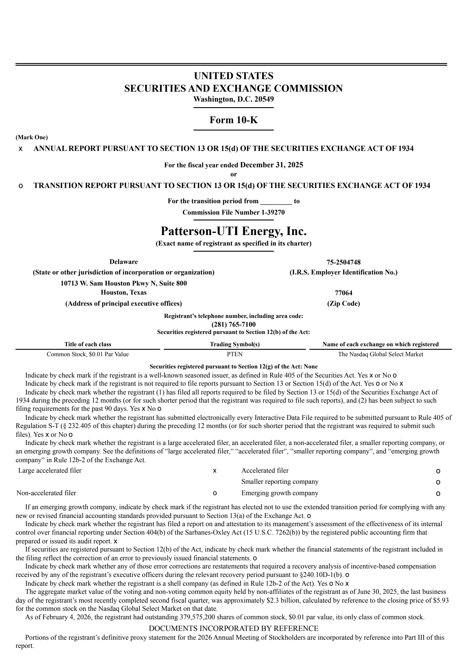 Patterson-UTI Energy's Q4 2025 Annual report