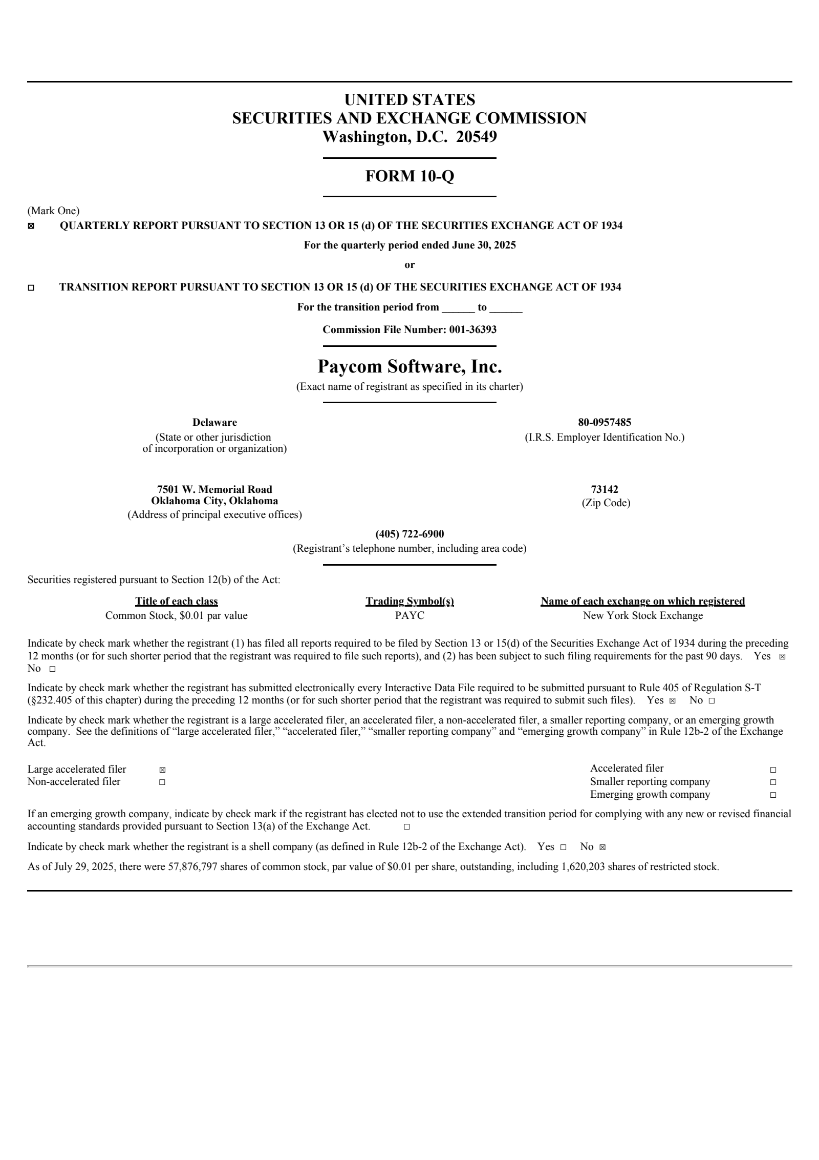 Paycom Software's Q2 2025 Quarterly report