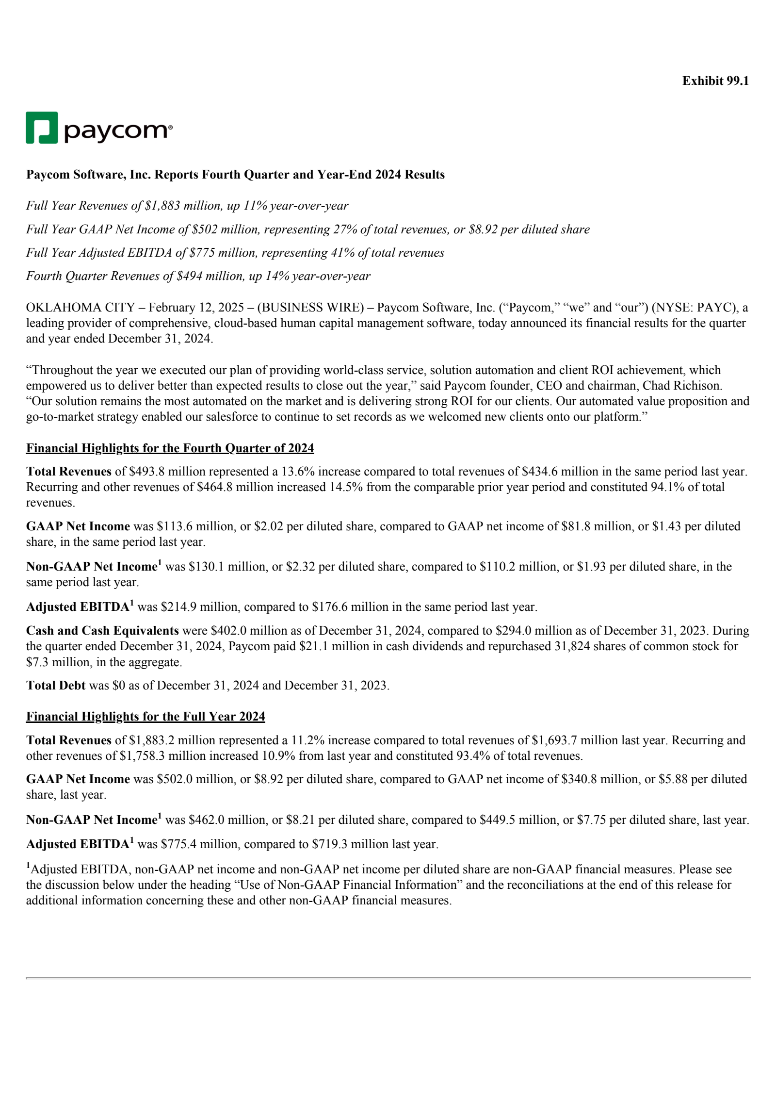 Paycom Background Screening Report.pdf PAYC Q4 2024 Earnings Report on 2/12/2025