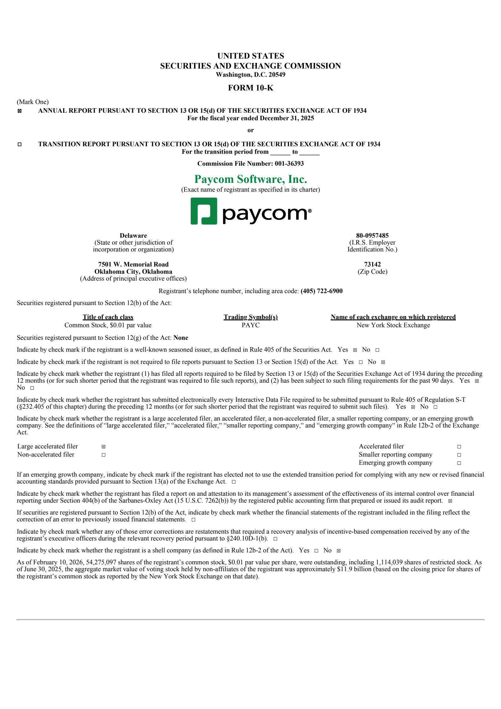 Paycom Software's Q4 2025 Annual report