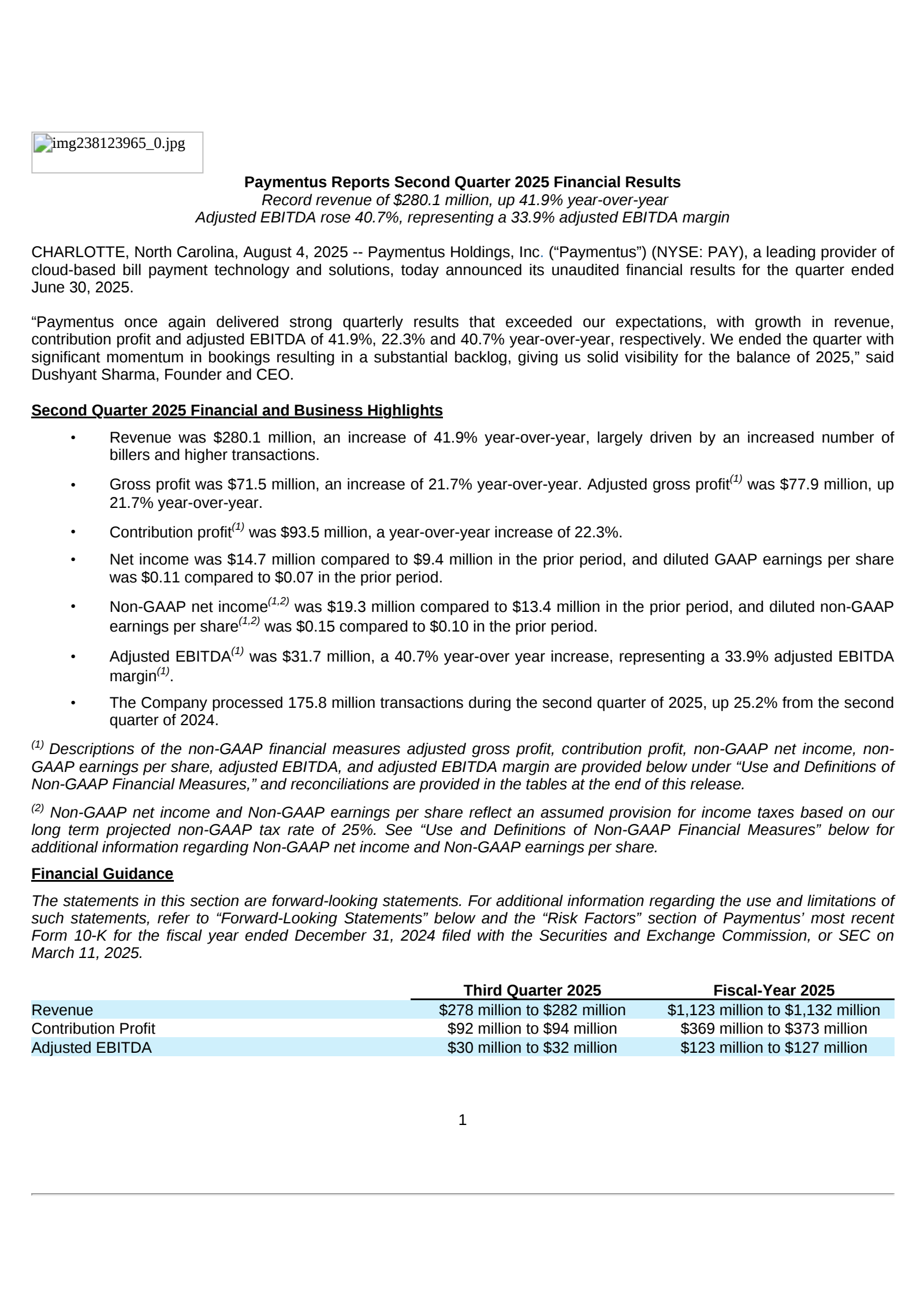 Paymentus' Q2 2025 Press Release