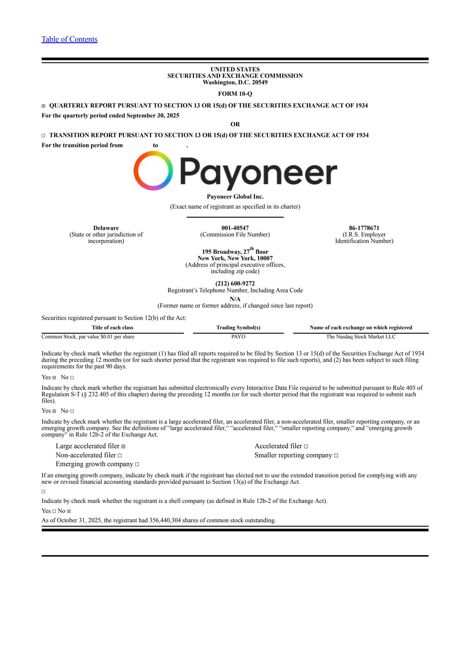 Payoneer Global's Q3 2025 Quarterly Report
