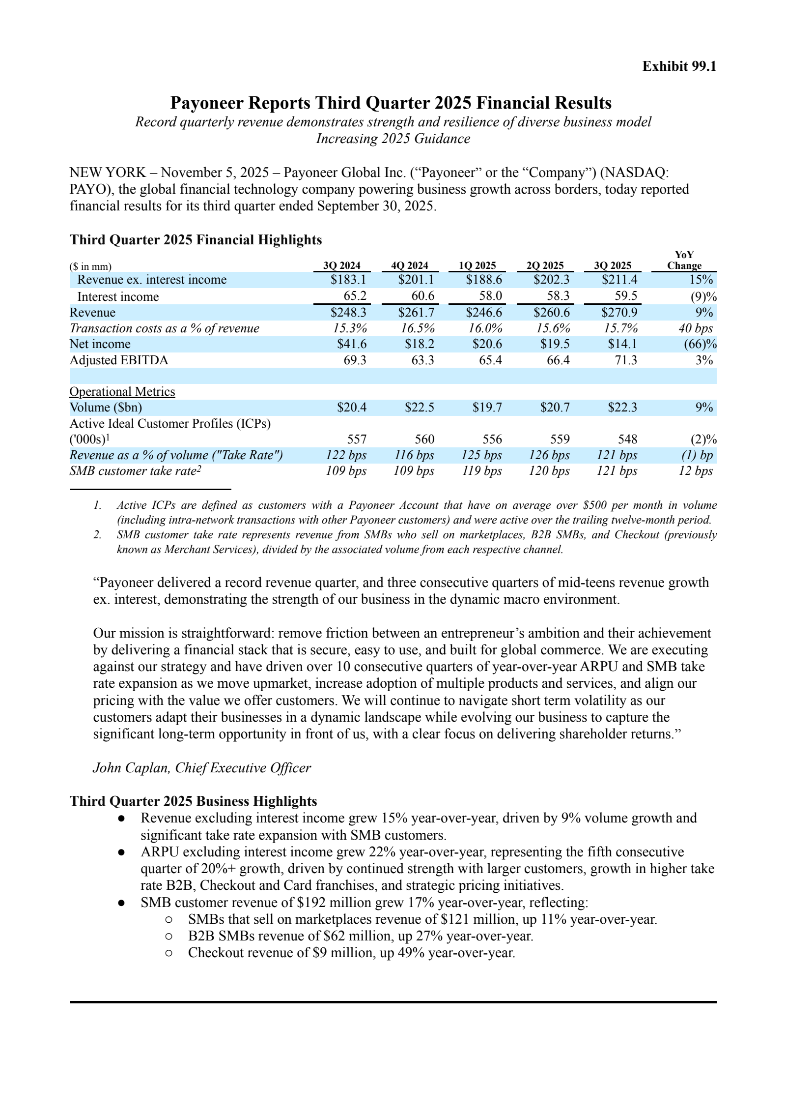 Payoneer Global's Q3 2025 Earnings Release