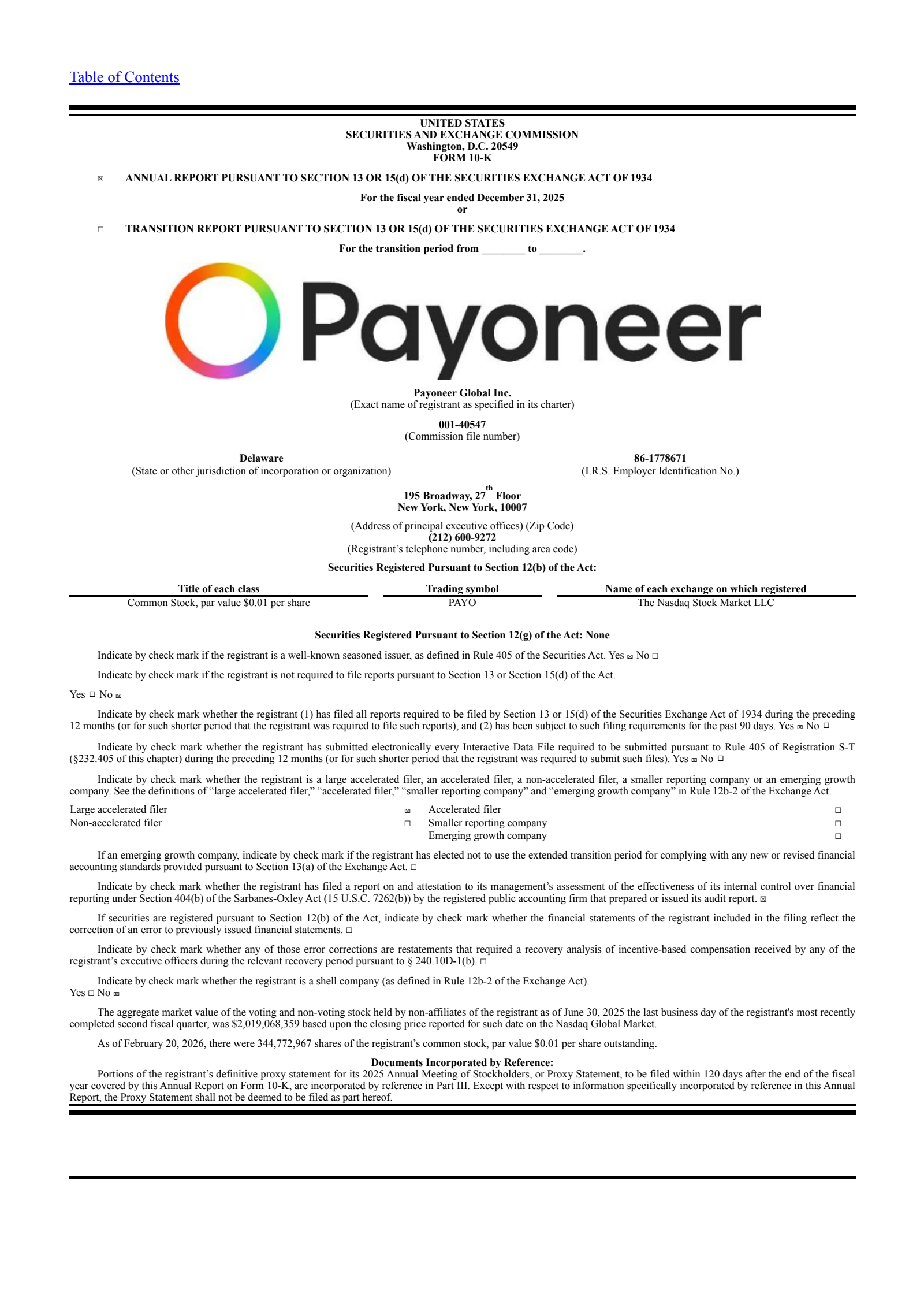 Payoneer Global's Q4 2025 Annual report