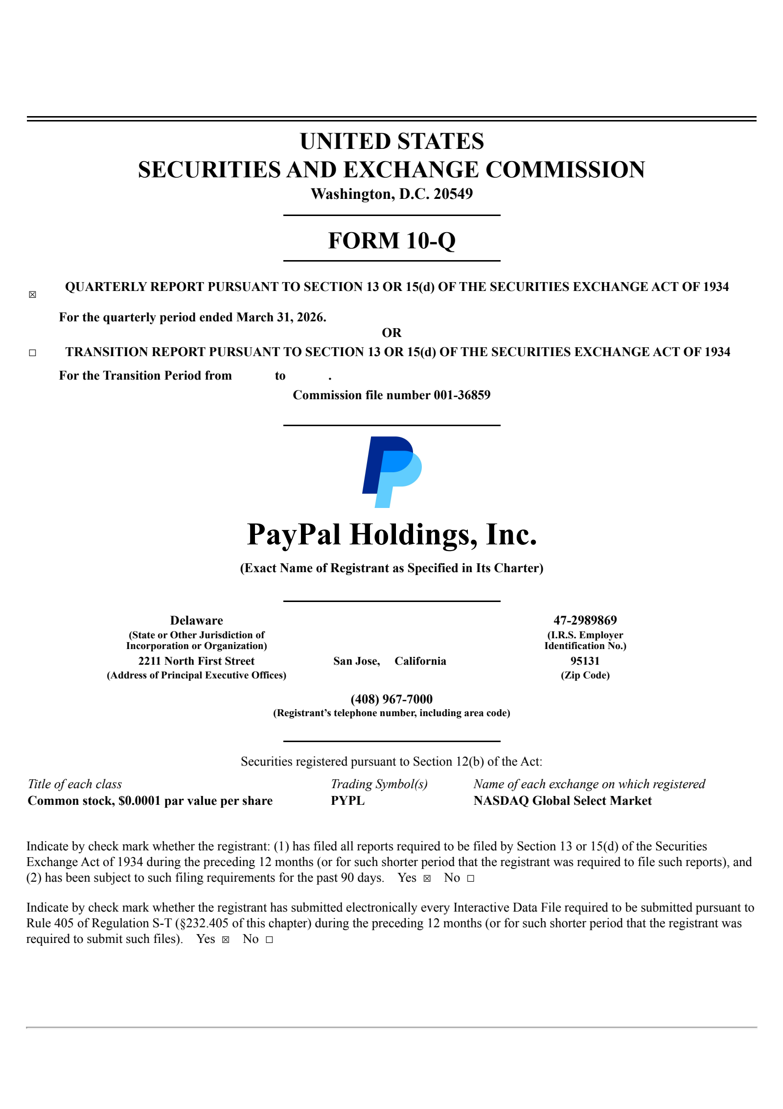 PayPal's Q1 2026 Quarterly report