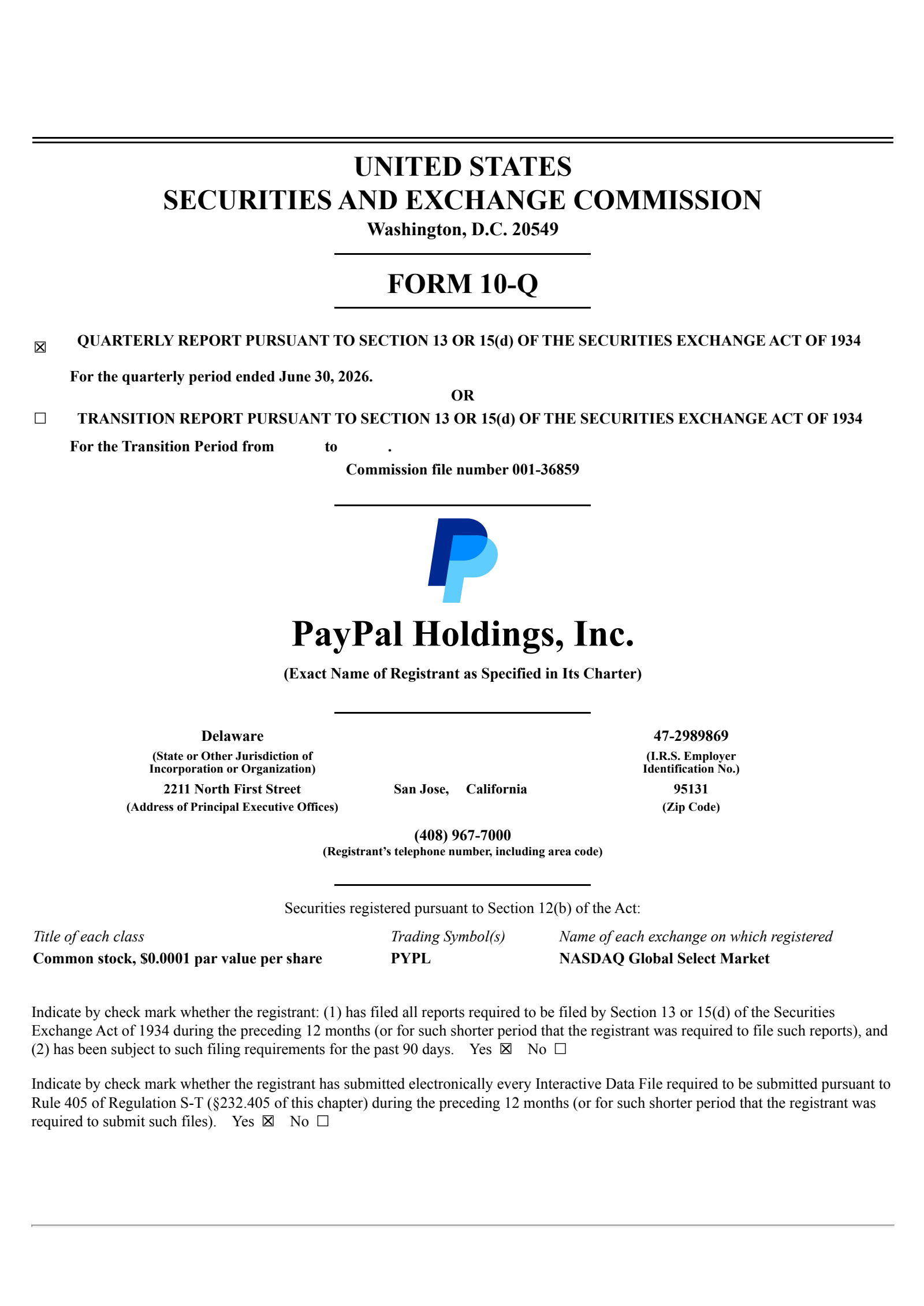 PayPal's Q2 2026 Quarterly report