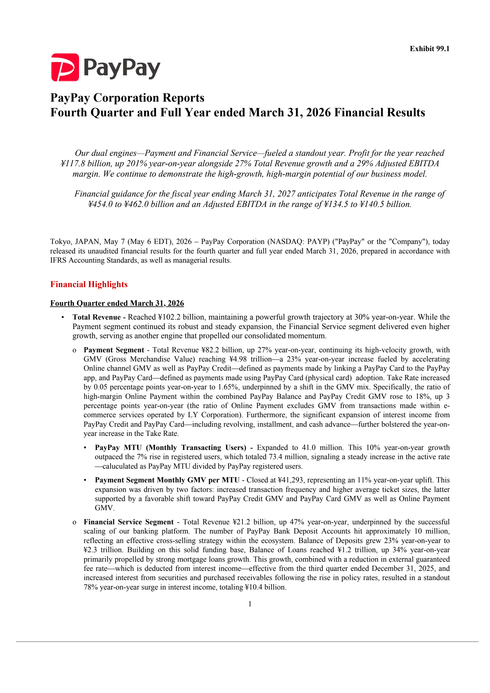 PayPay's Q4 2026 Press Release