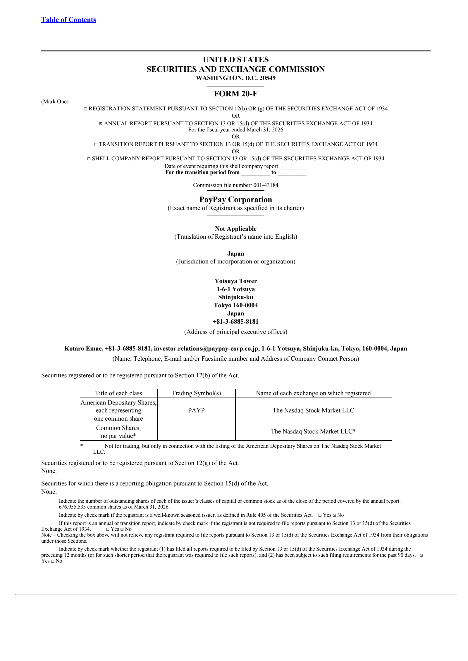 PayPay's Q4 2026 Annual report