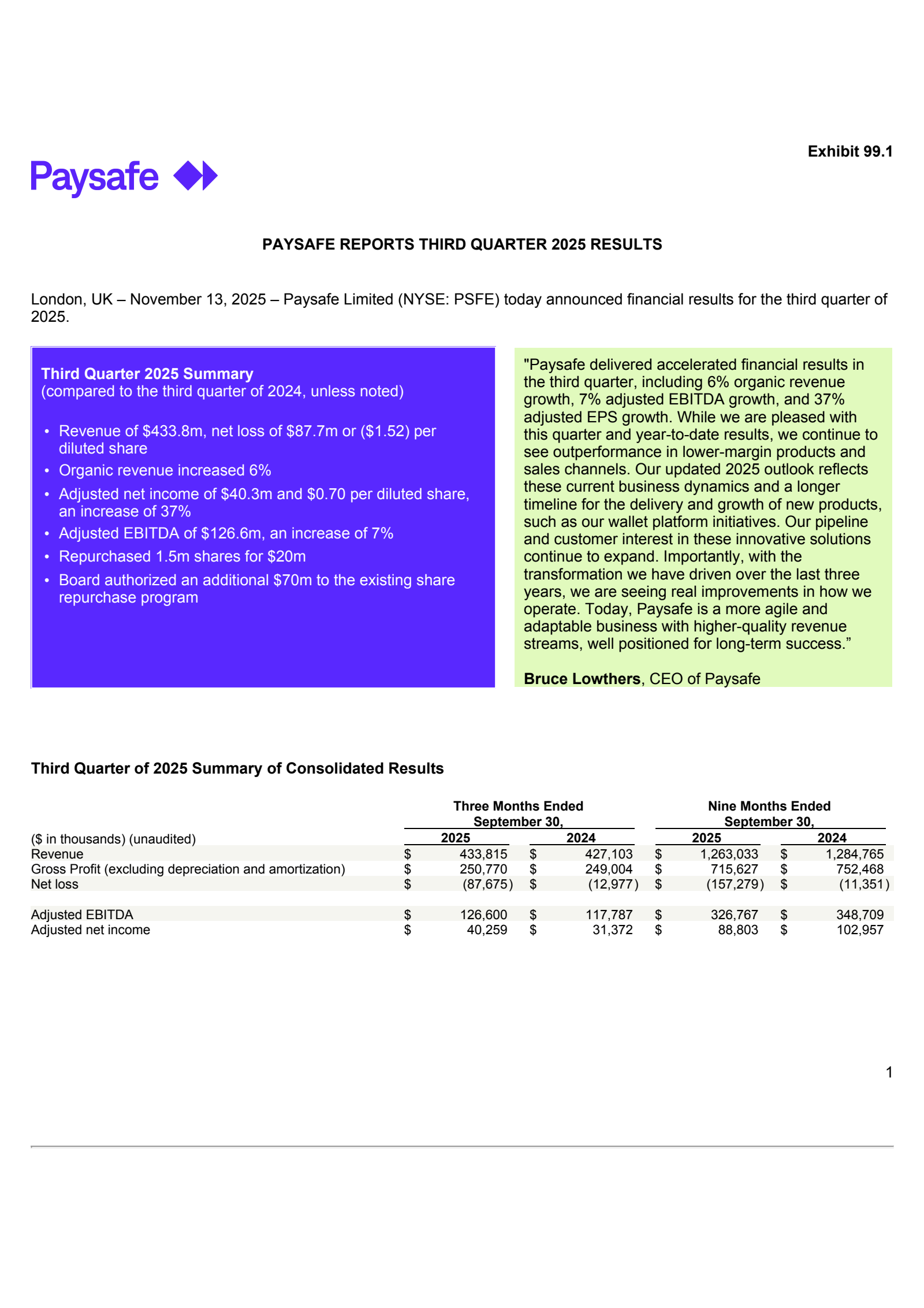 Paysafe's Q3 2025 Earnings Release
