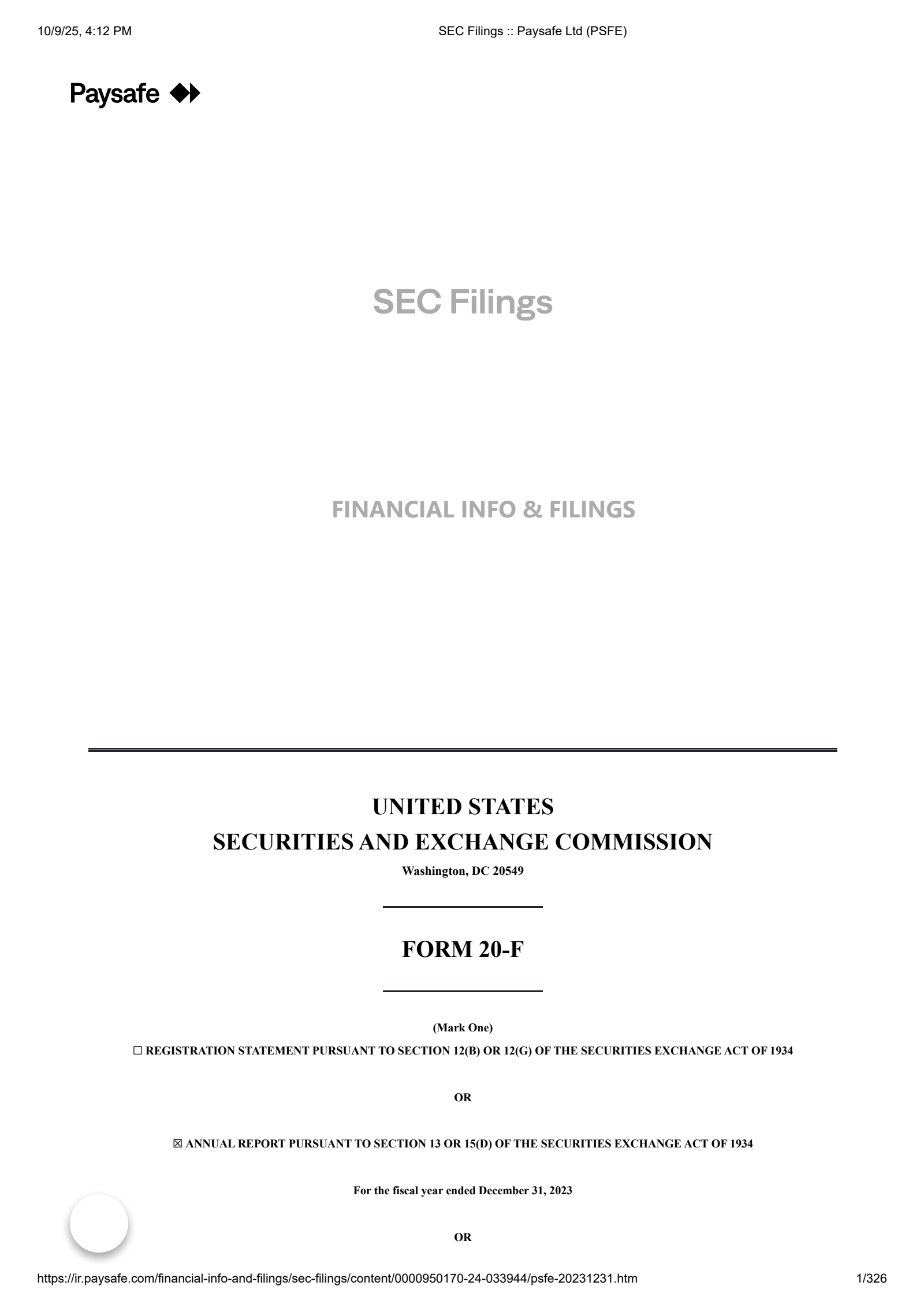 Paysafe's Q4 2023 Annual Report
