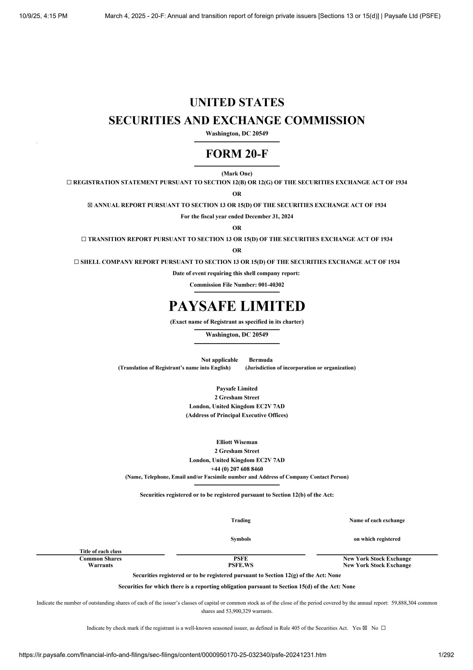 Paysafe's Q4 2024 Annual Report