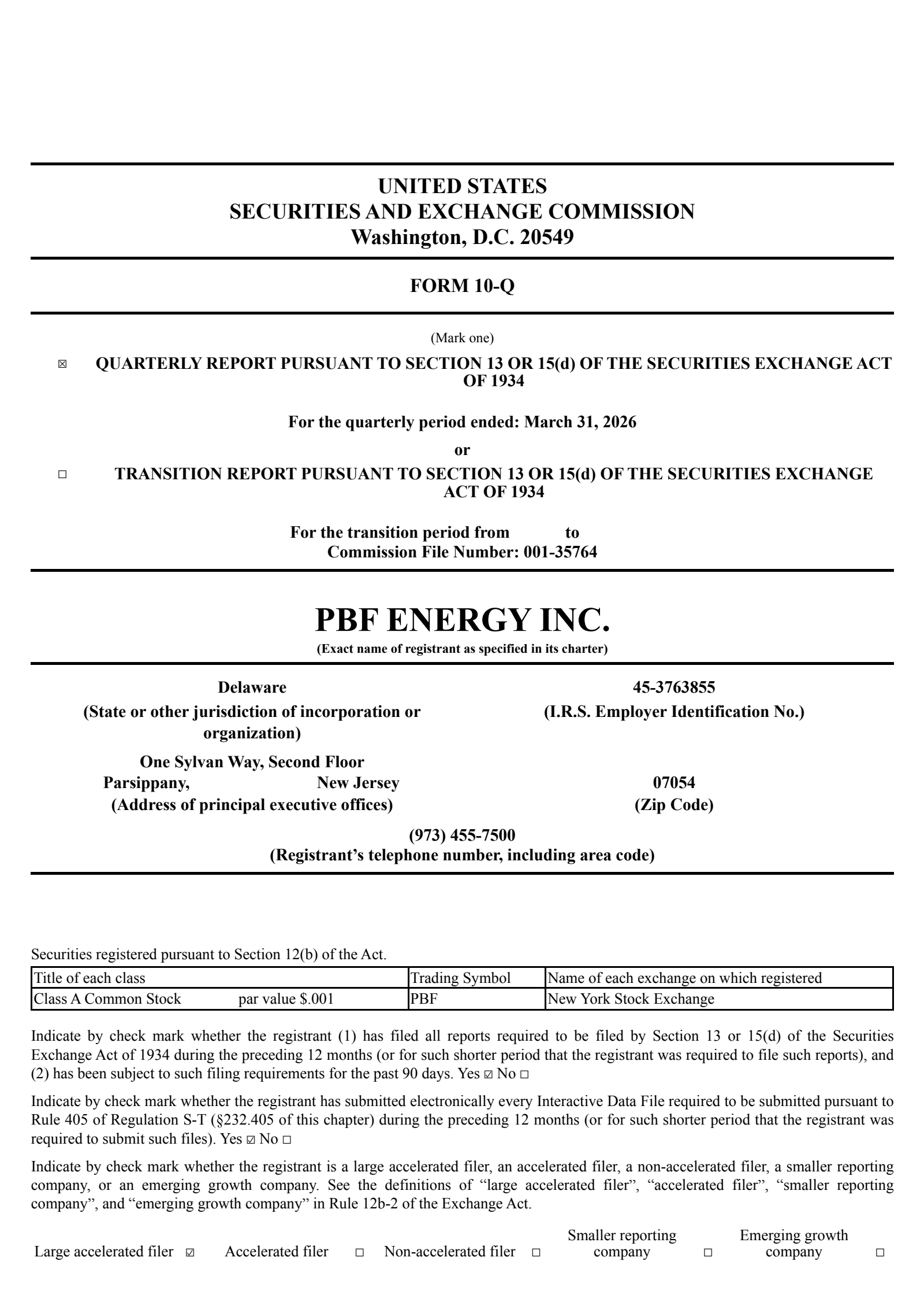 PBF Energy's Q1 2026 Quarterly report