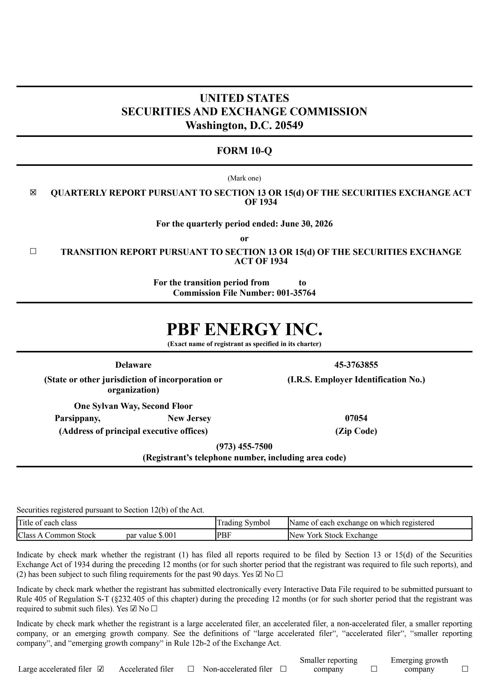 PBF Energy's Q2 2026 Quarterly report