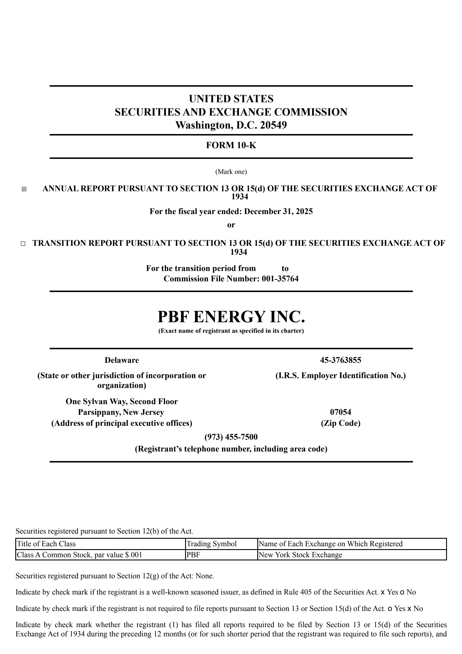 PBF Energy's Q4 2025 Annual report