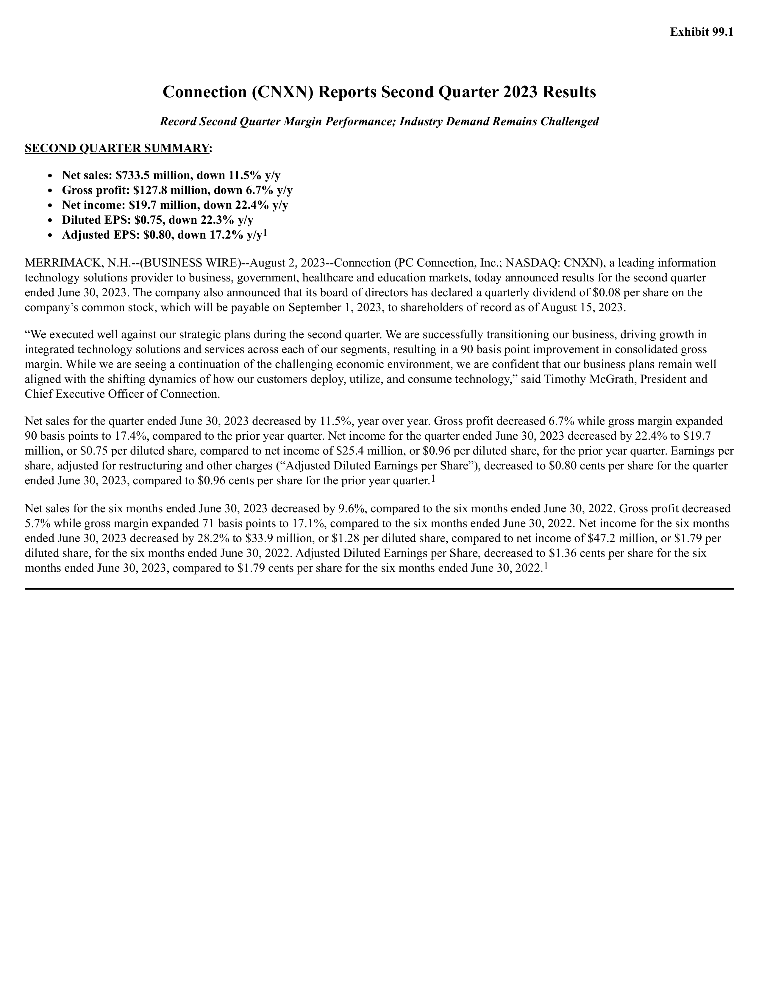 PC Connection's Q2 2023 Press Release