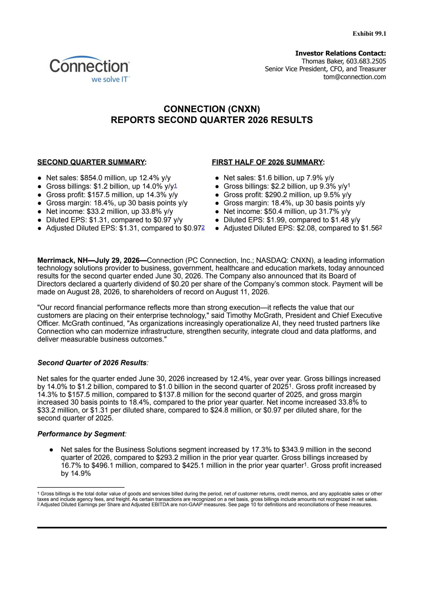 PC Connection's Q2 2026 Press Release
