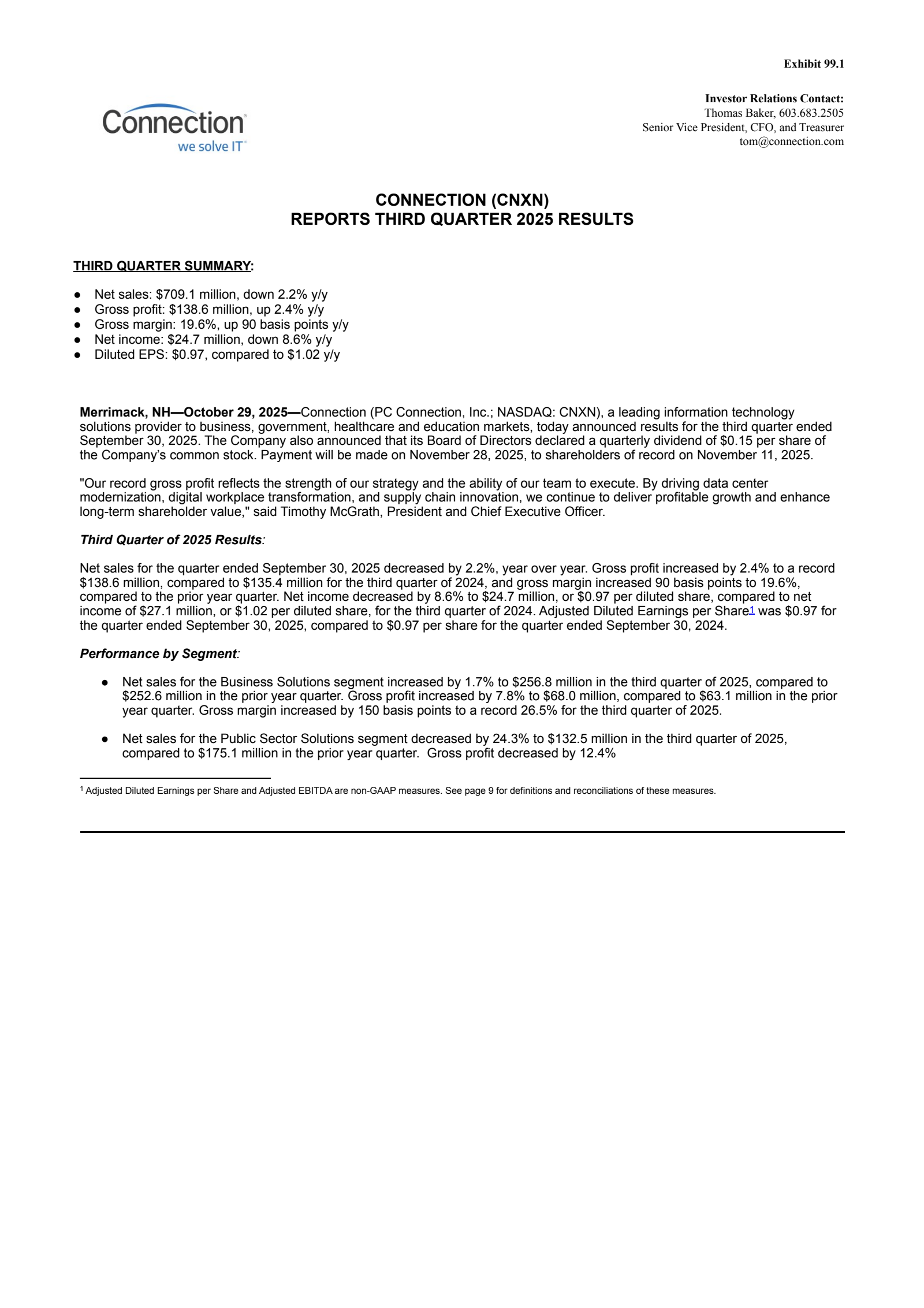 PC Connection's Q3 2025 Earnings Release