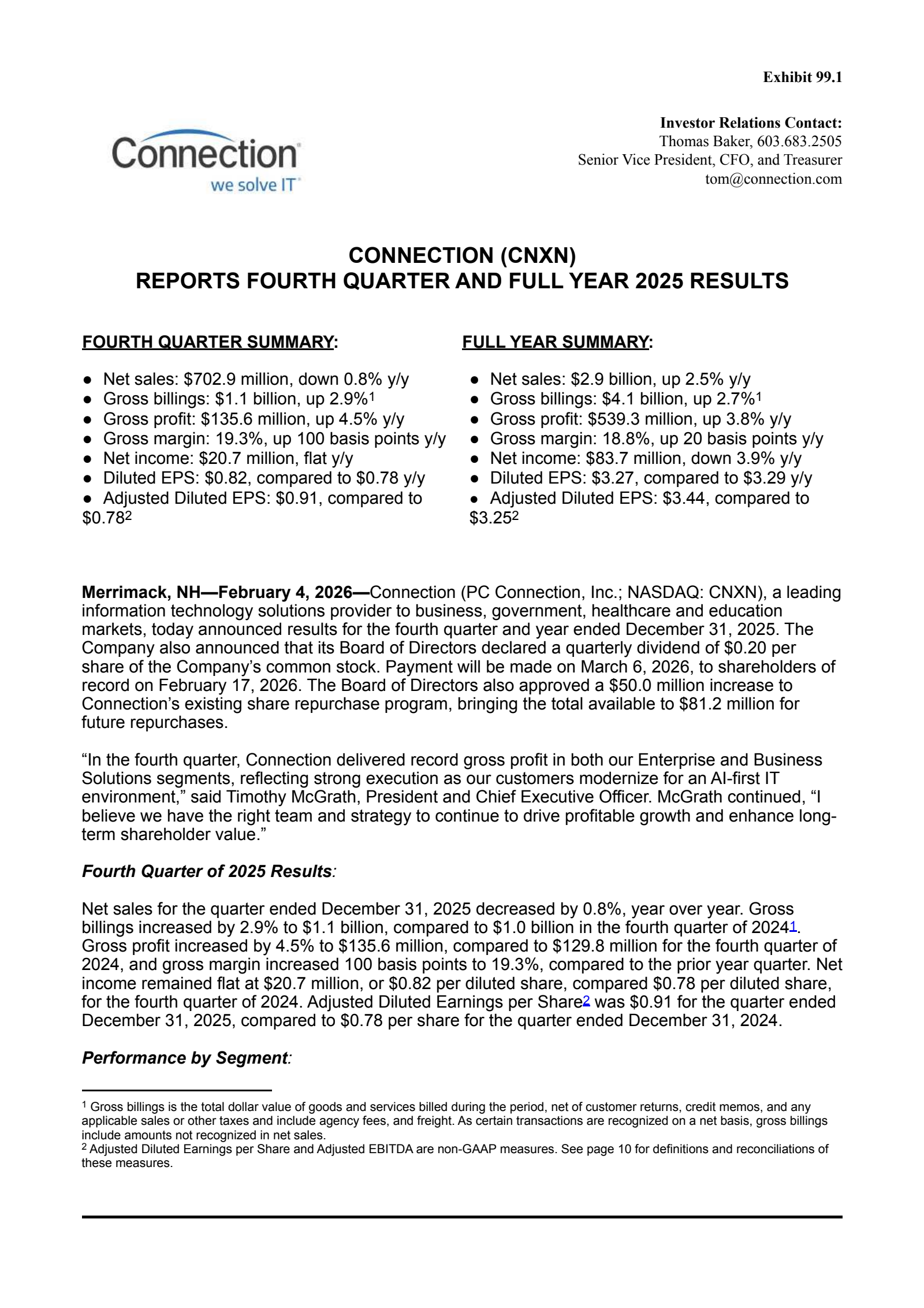 PC Connection's Q4 2025 Press Release