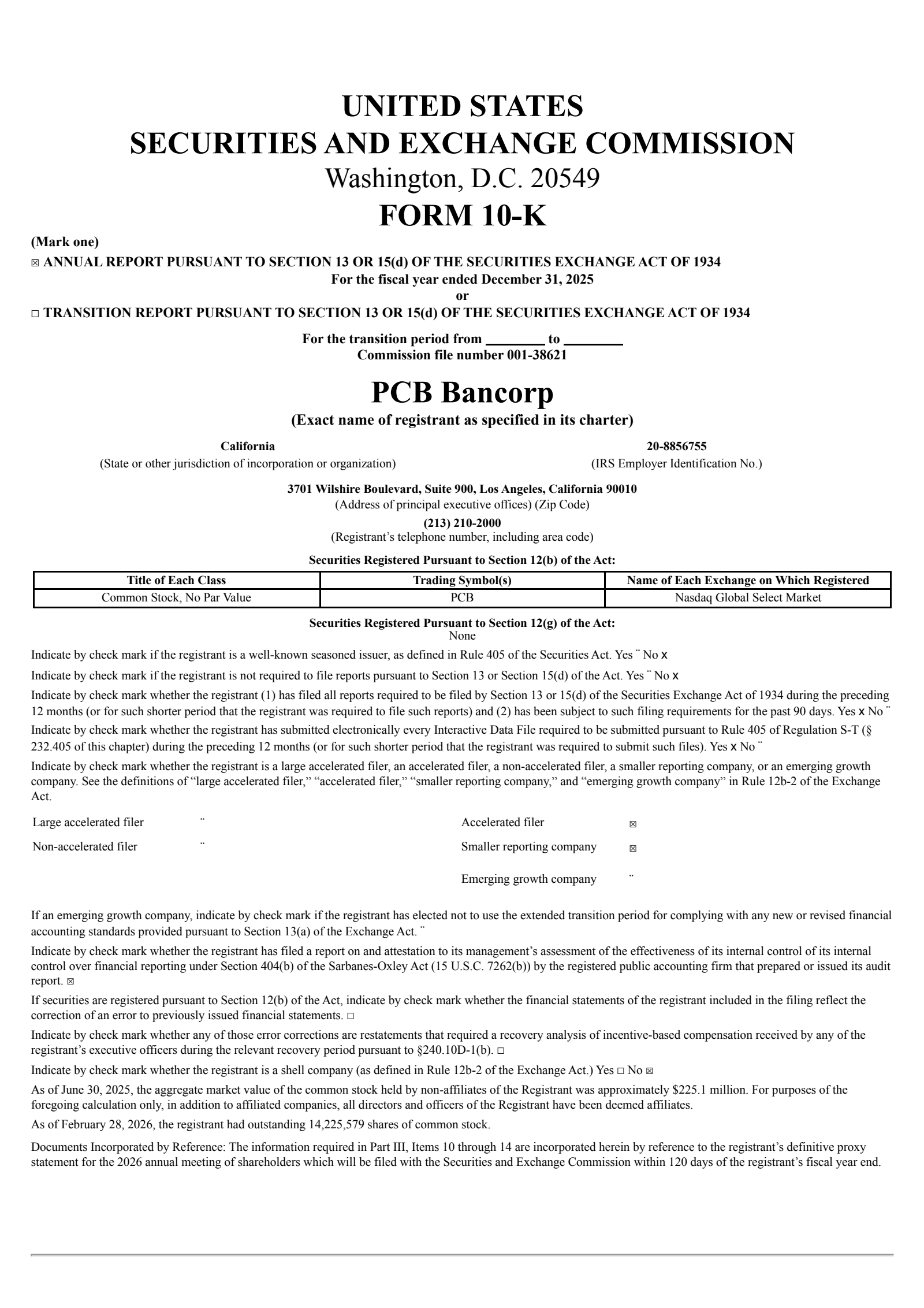 PCB Bancorp's Q4 2025 Annual report