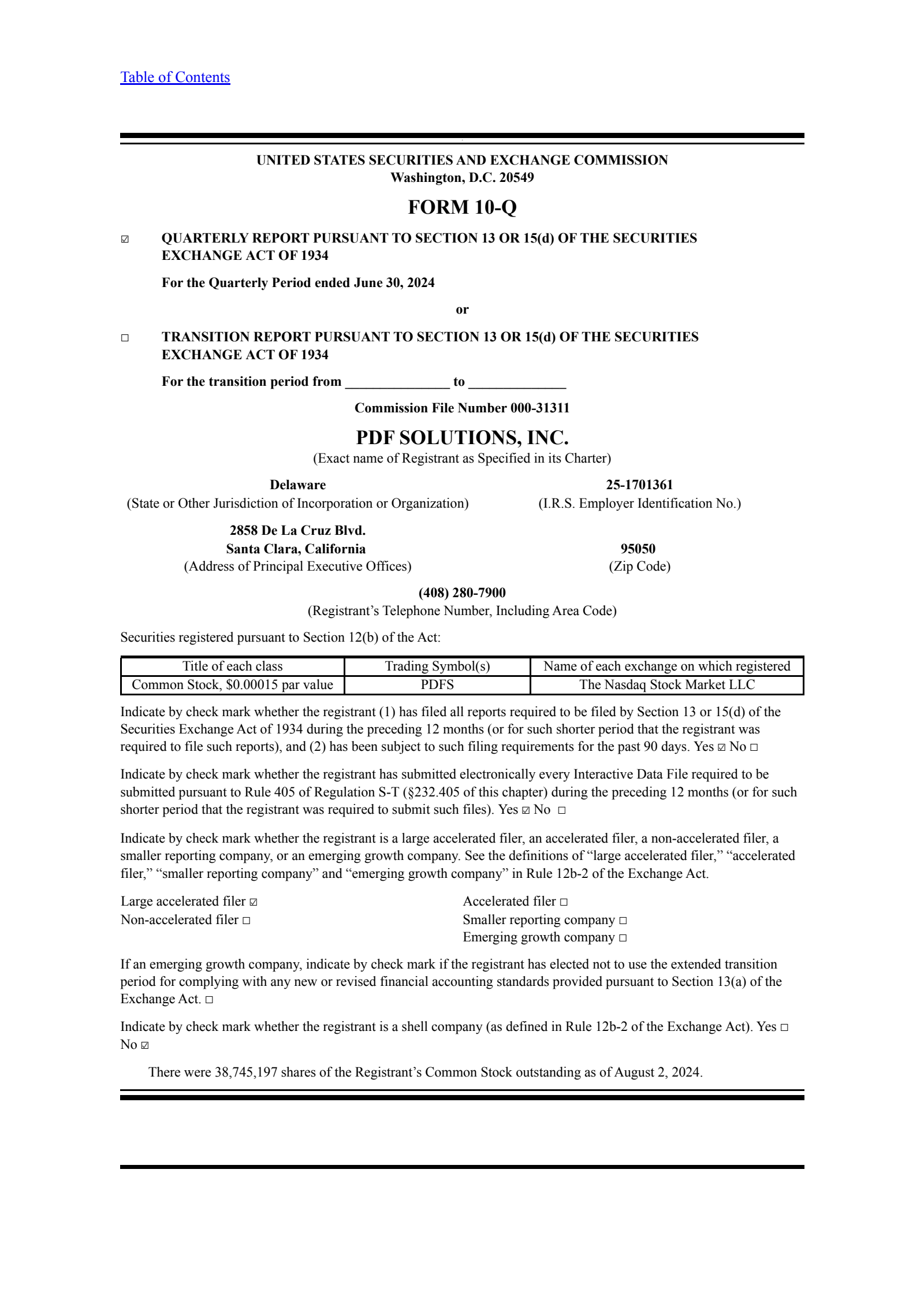PDF Solutions' Q2 2024 Quarterly report