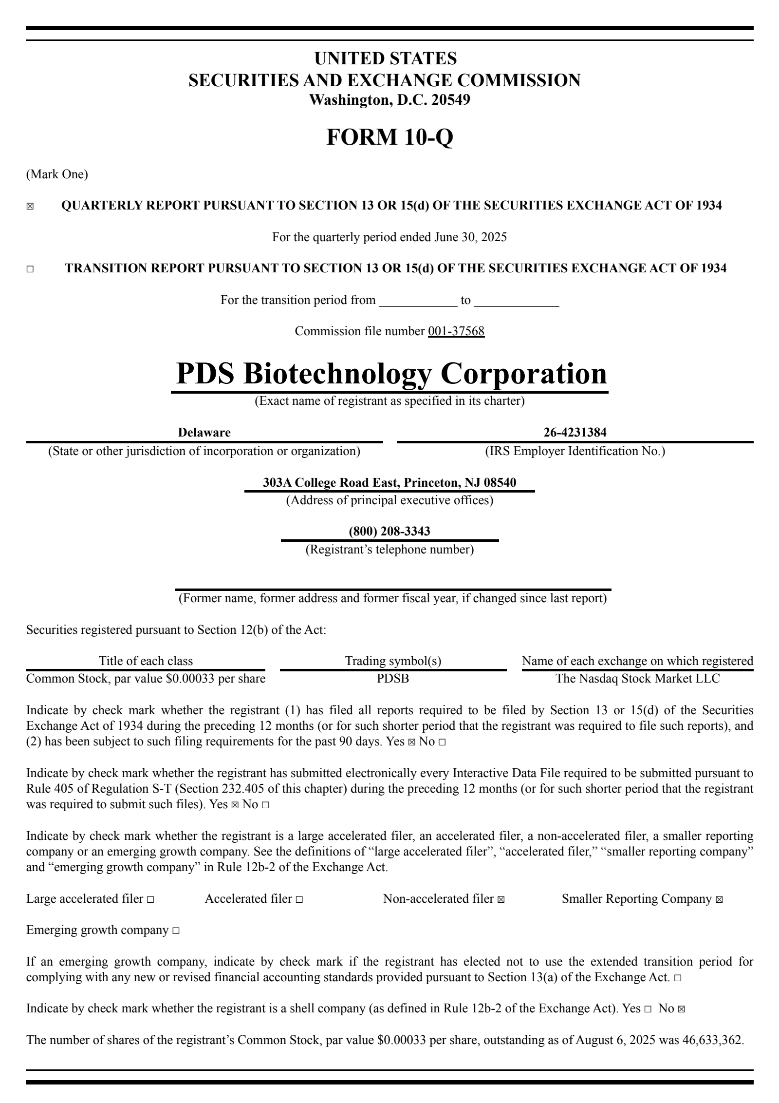 PDS Biotechnology's Q2 2025 Quarterly report