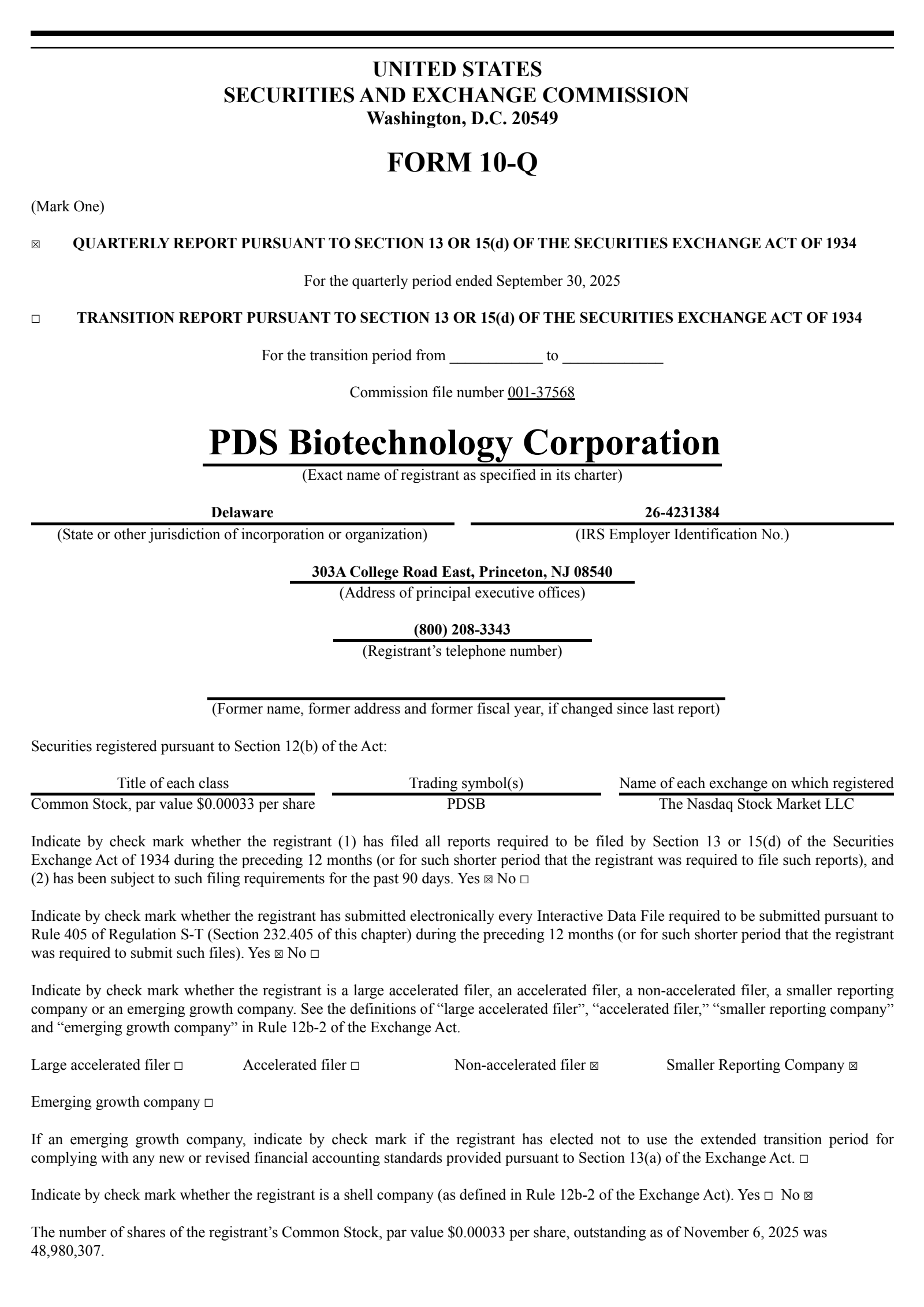 PDS Biotechnology's Q3 2025 Quarterly Report