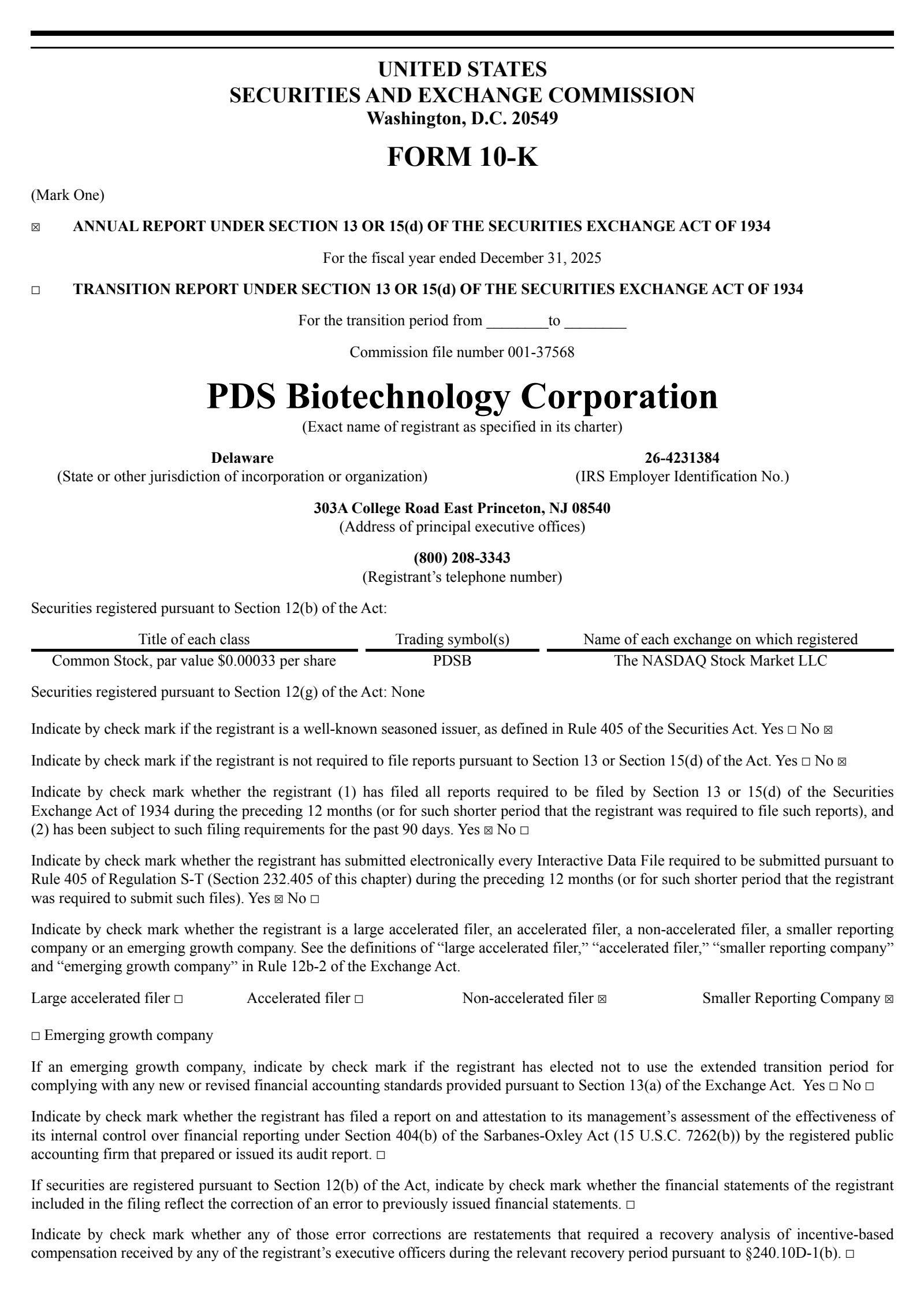 PDS Biotechnology's Q4 2025 Annual report