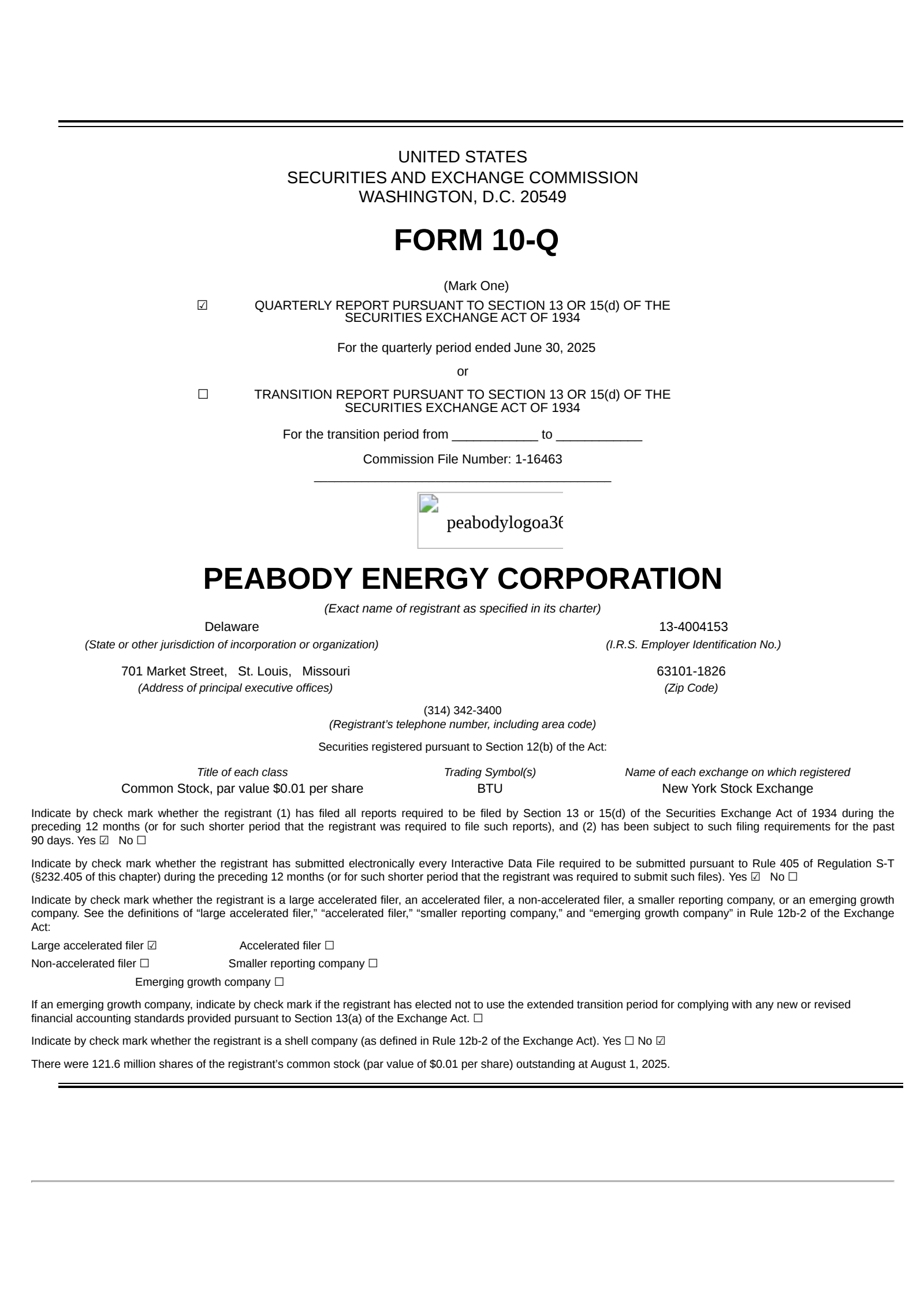 Peabody Energy's Q2 2025 Quarterly report