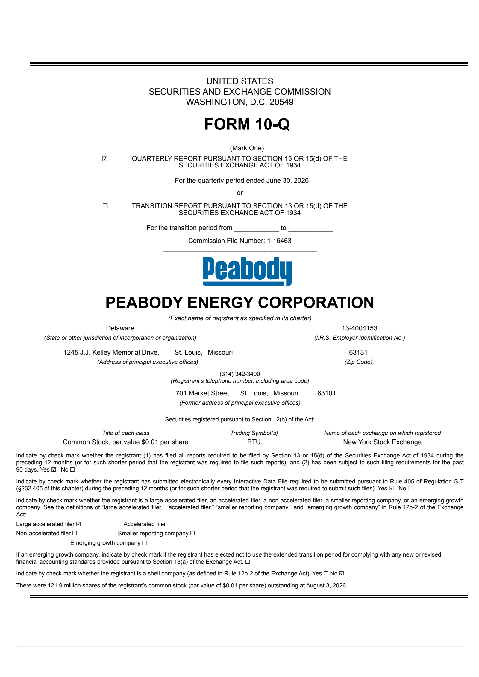 Peabody Energy's Q2 2026 Quarterly report