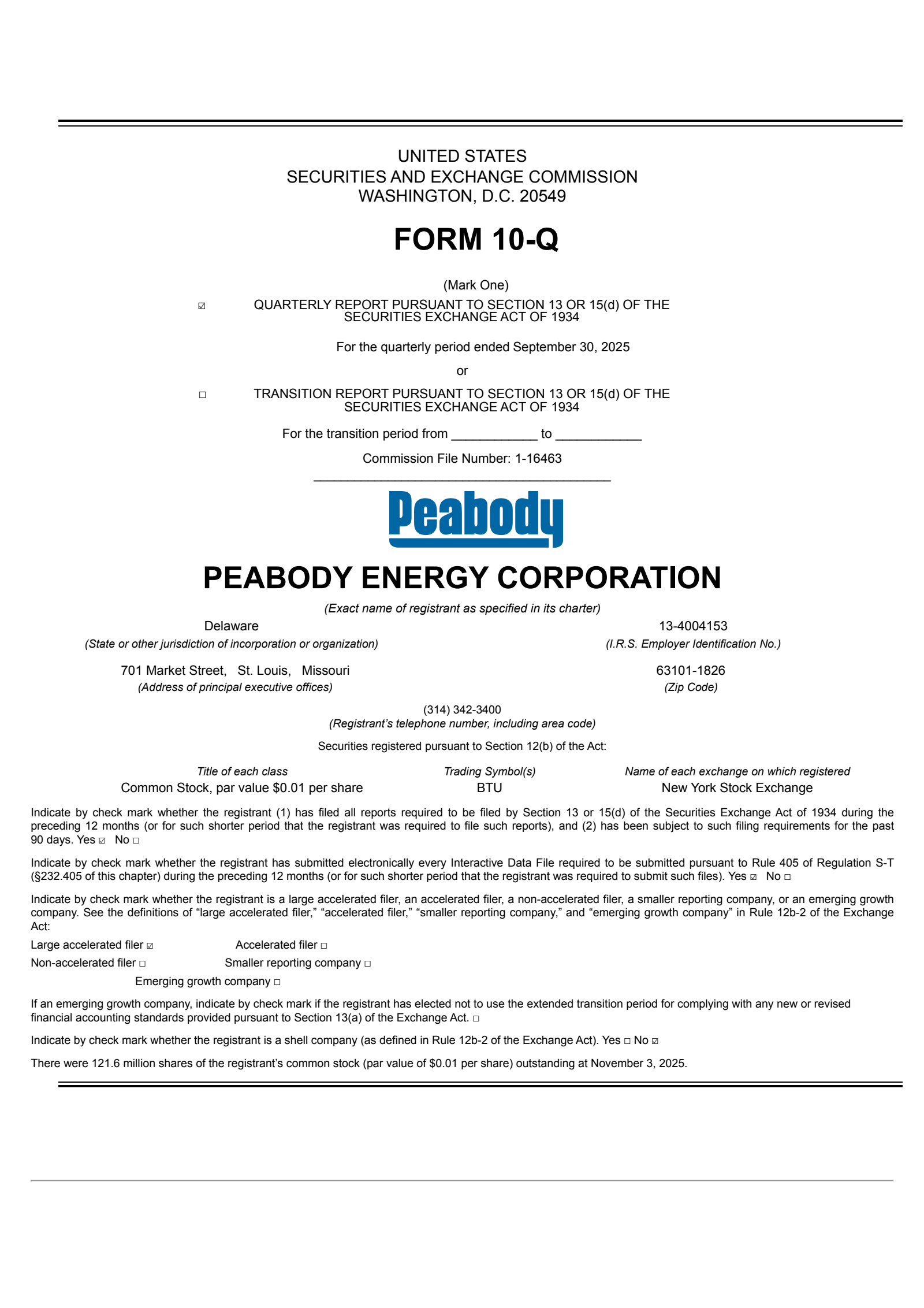Peabody Energy's Q3 2025 Quarterly Report