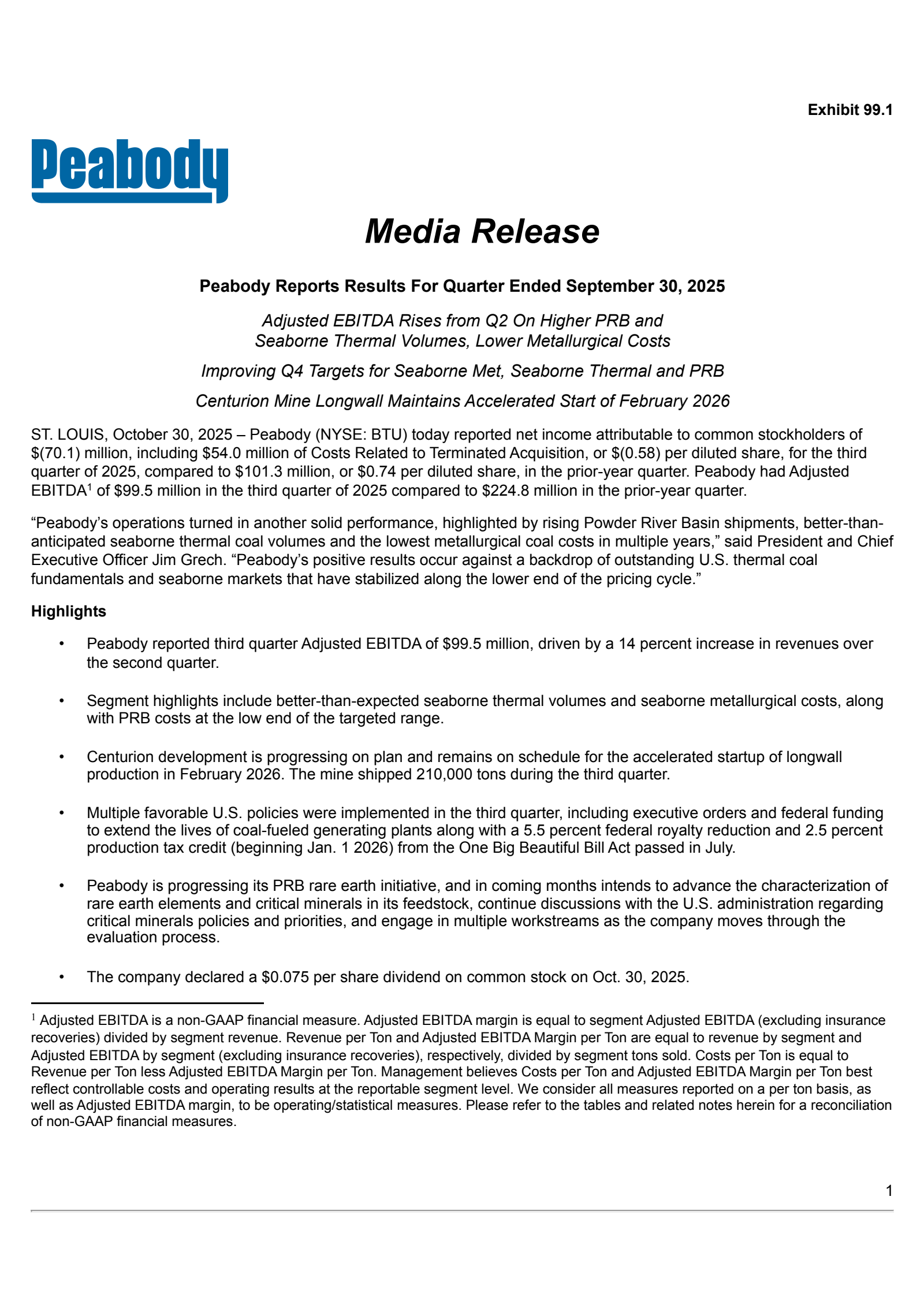 Peabody Energy's Q3 2025 Earnings Release