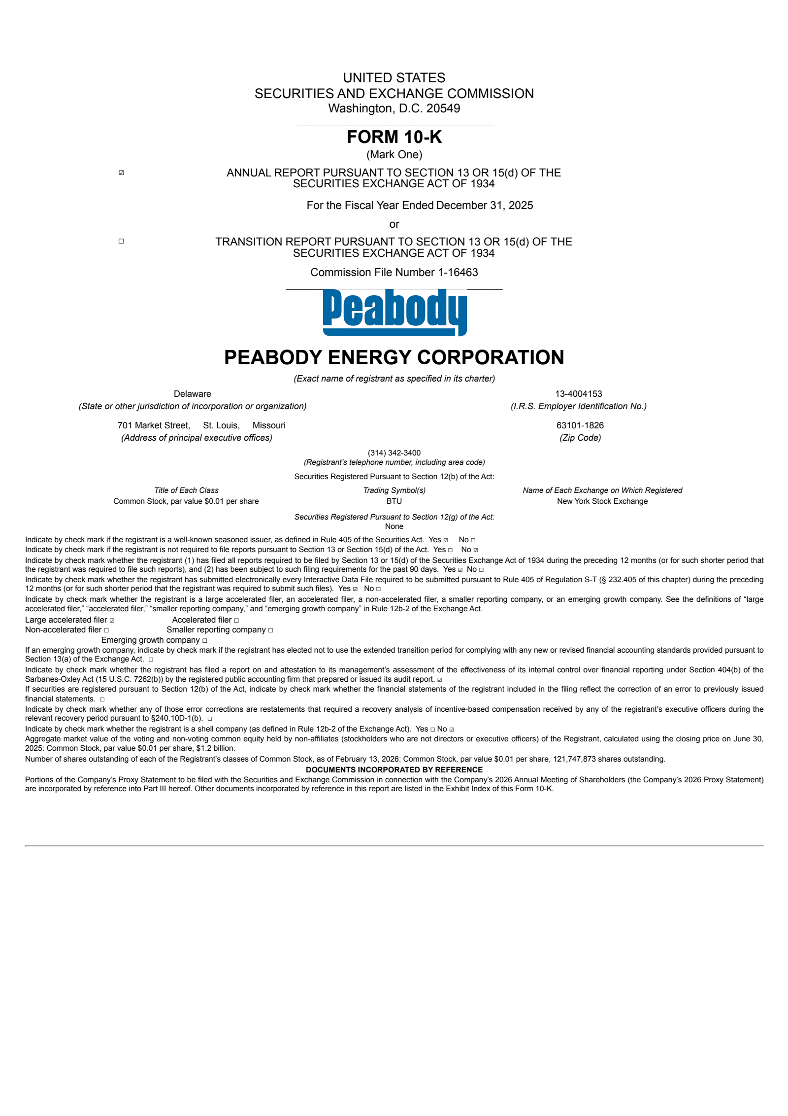 Peabody Energy's Q4 2025 Annual report