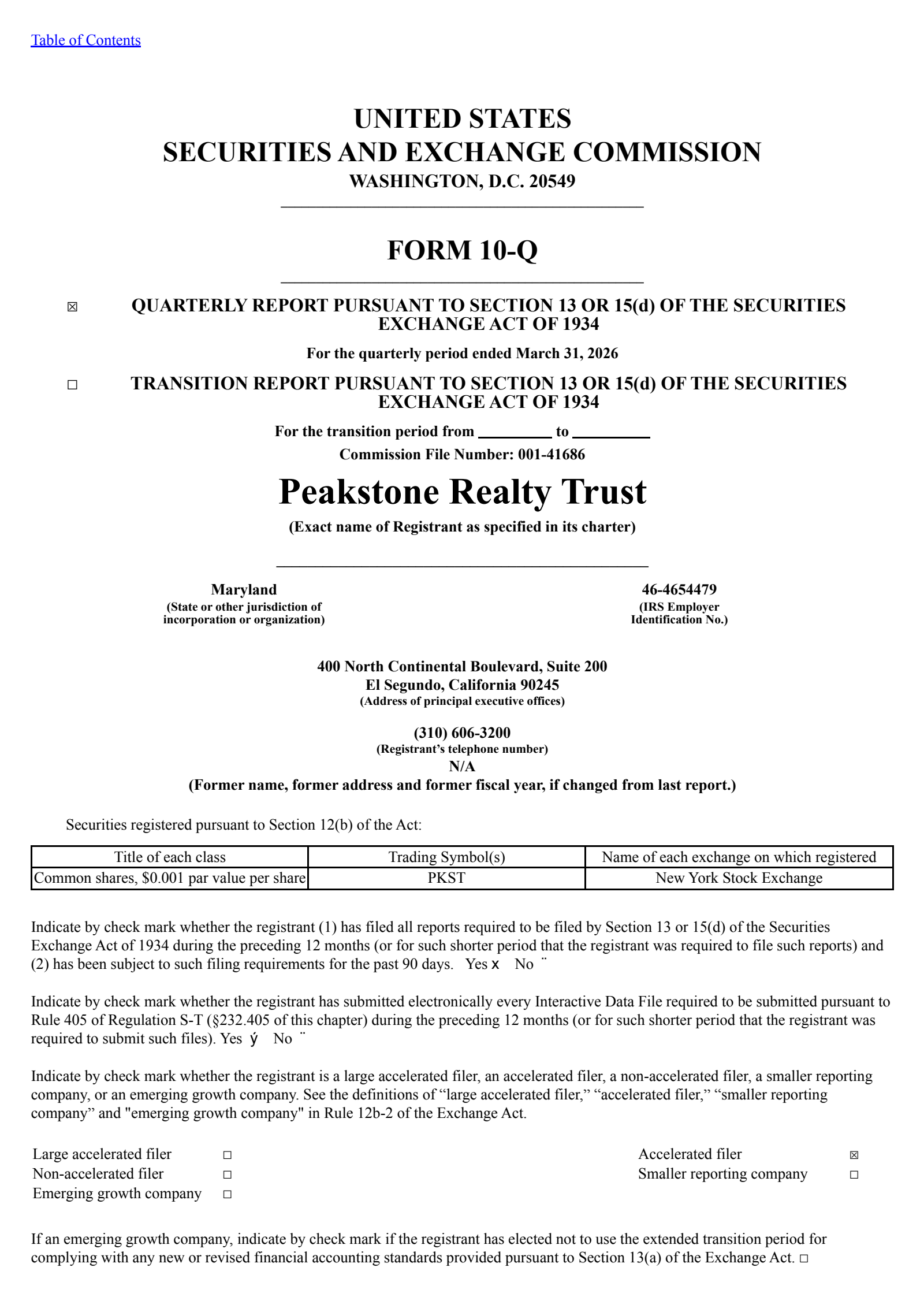 Peakstone Realty Trust's Q1 2026 Quarterly report