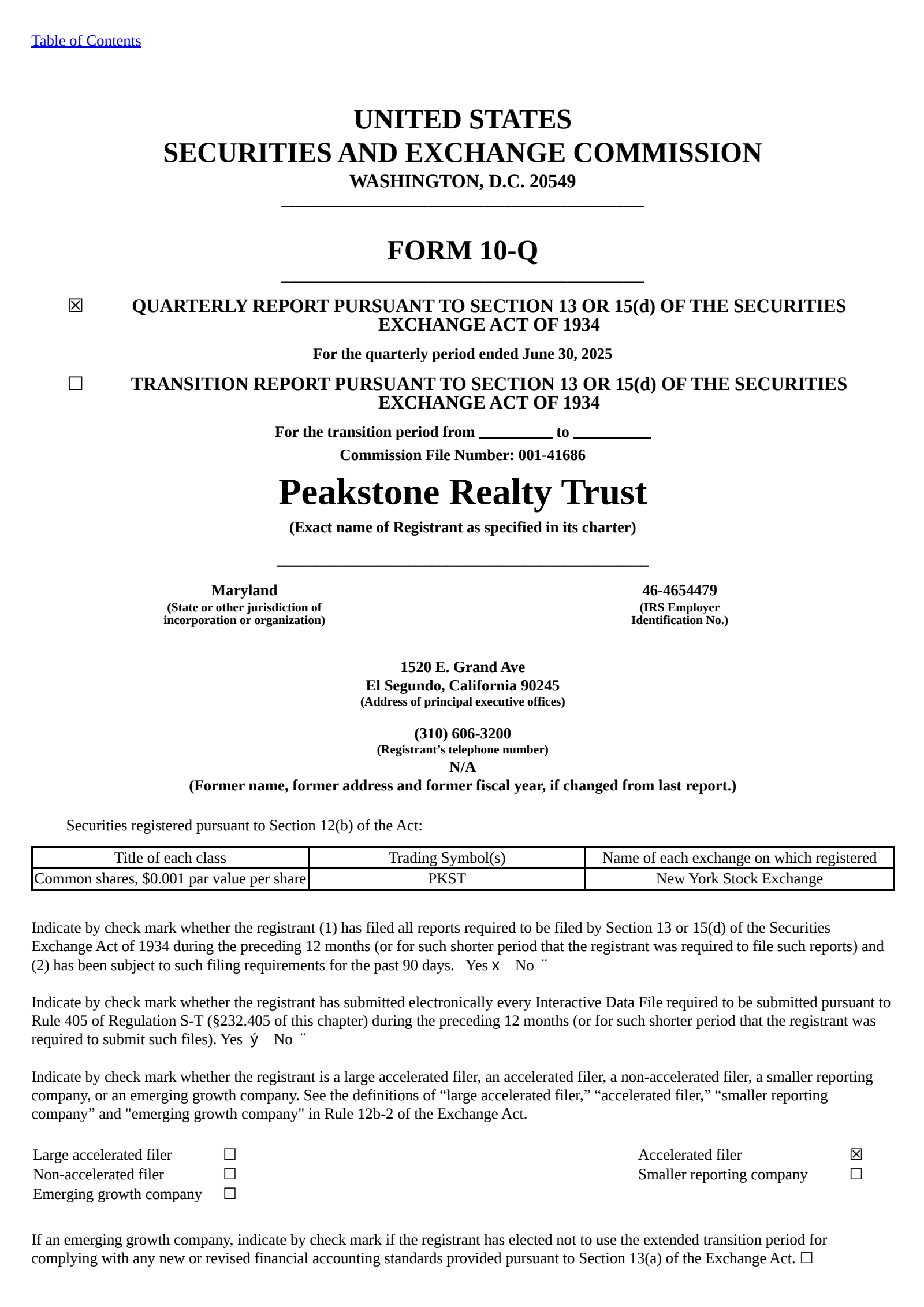 Peakstone Realty Trust's Q2 2025 Quarterly report