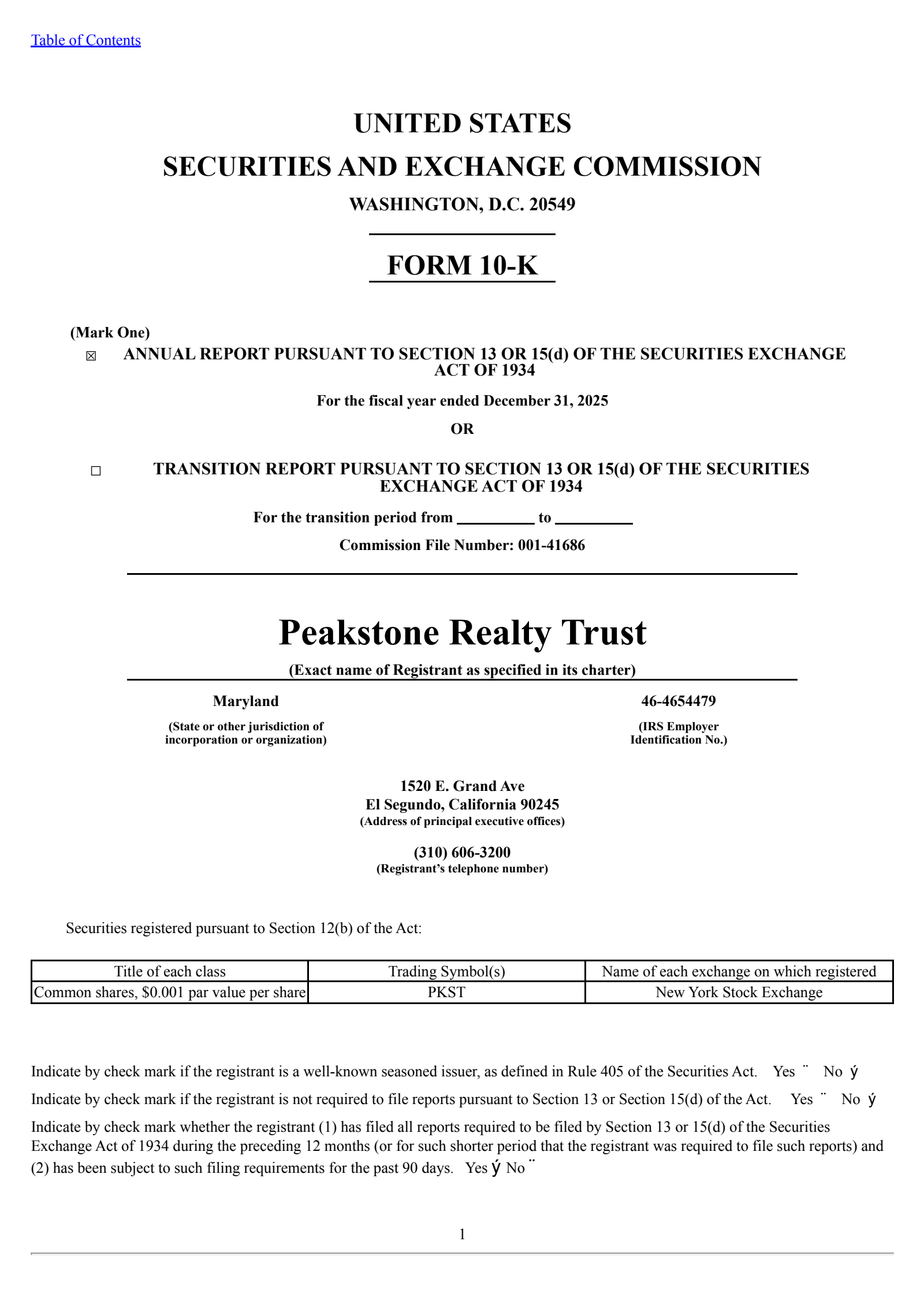 Peakstone Realty Trust's Q4 2025 Annual report